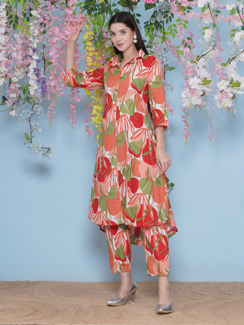 Printed Cotton Co-Ord Set - Orange