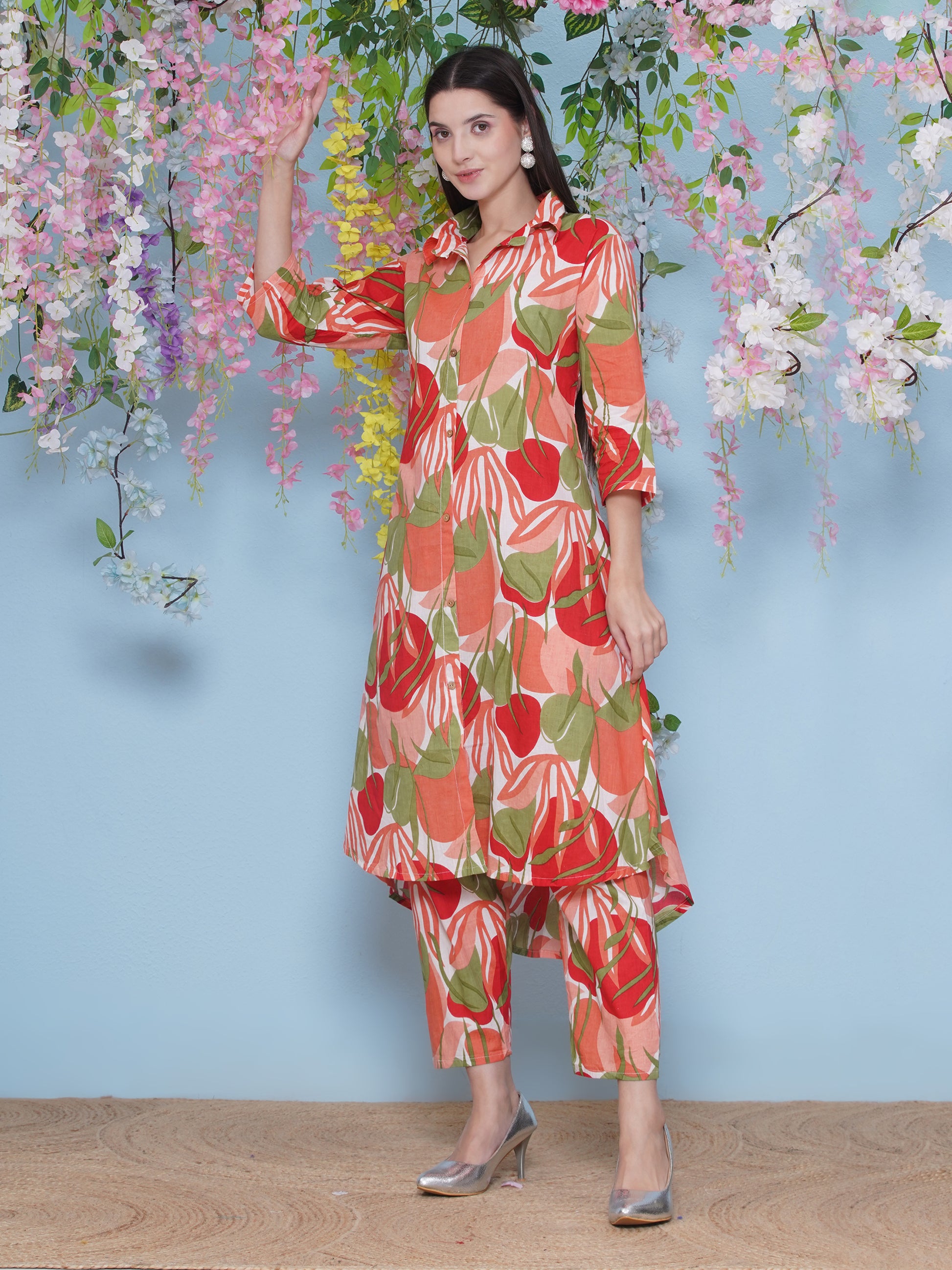 Printed Cotton Co-Ord Set - Orange