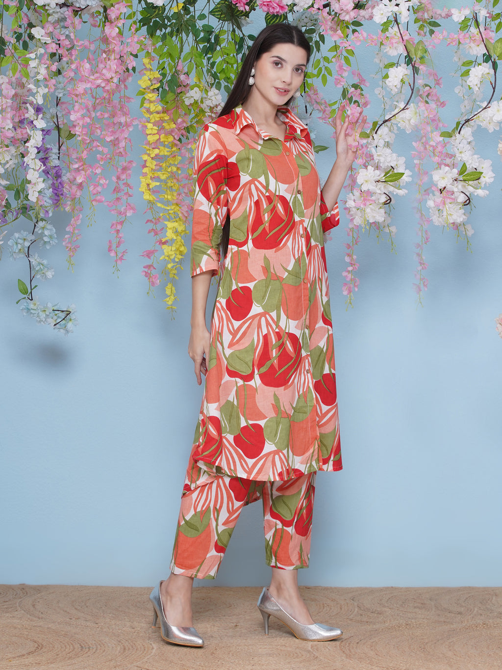 Printed Cotton Co-Ord Set - Orange