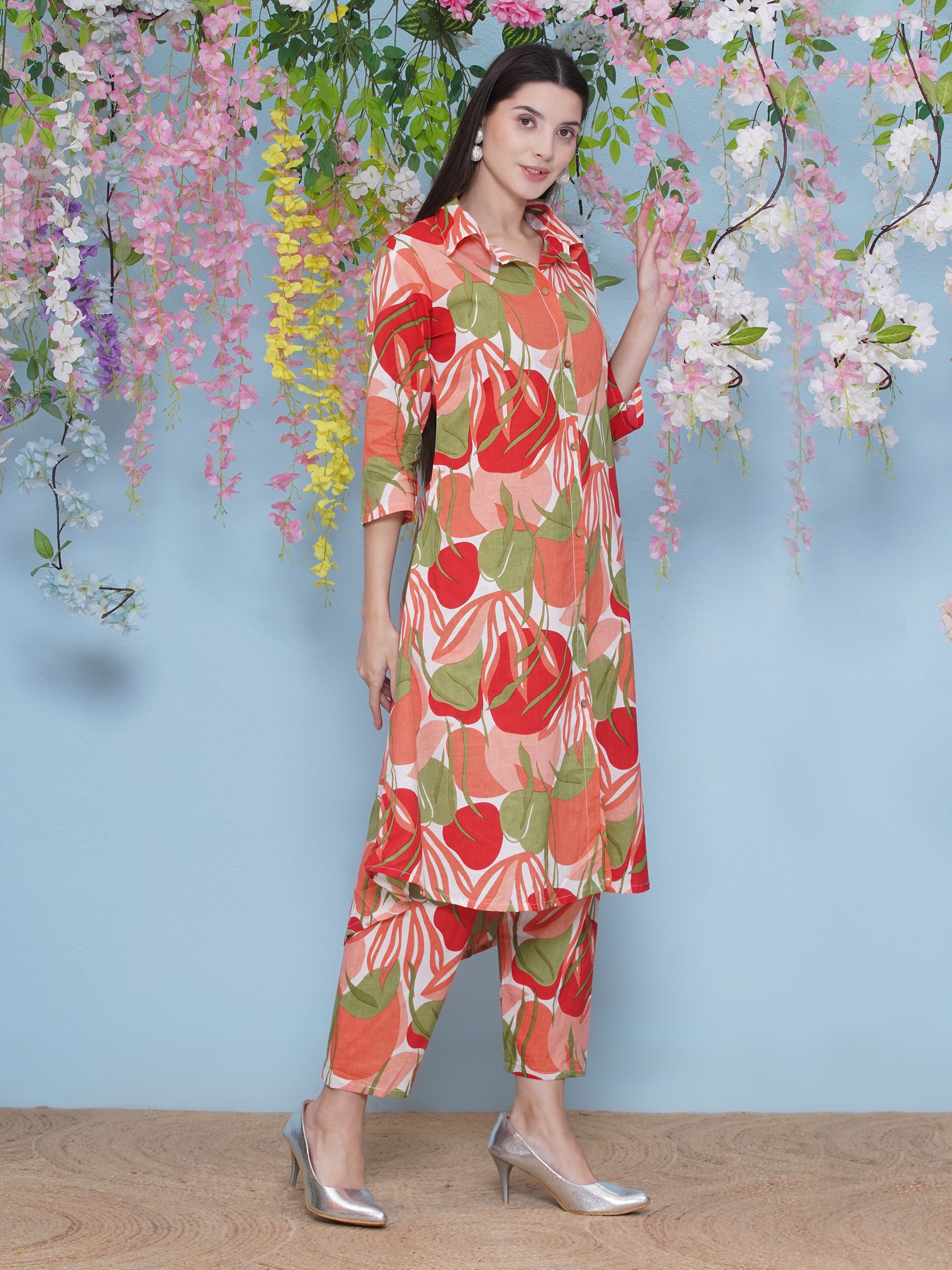 Printed Cotton Co-Ord Set - Orange