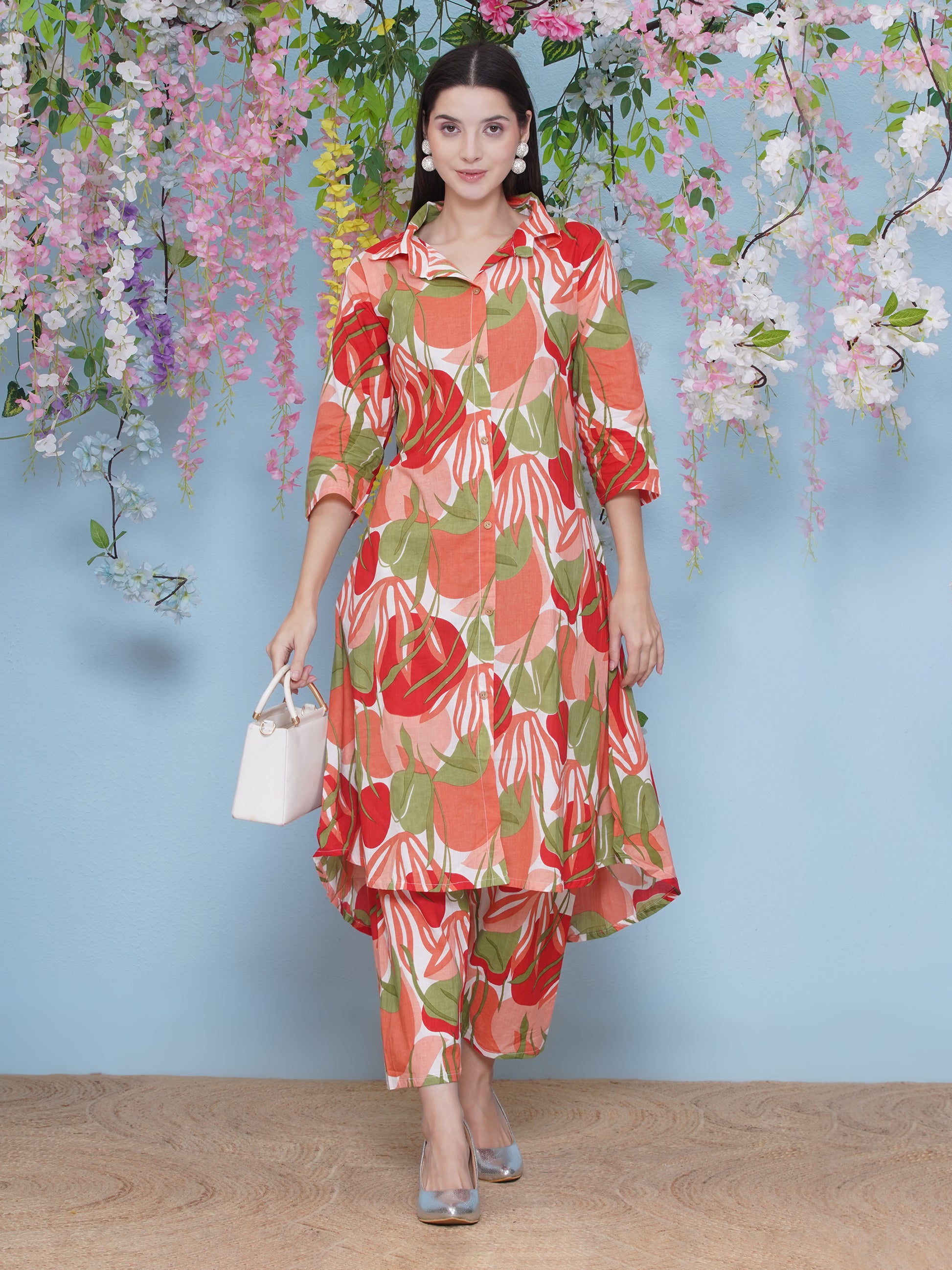 Printed Cotton Co-Ord Set - Orange