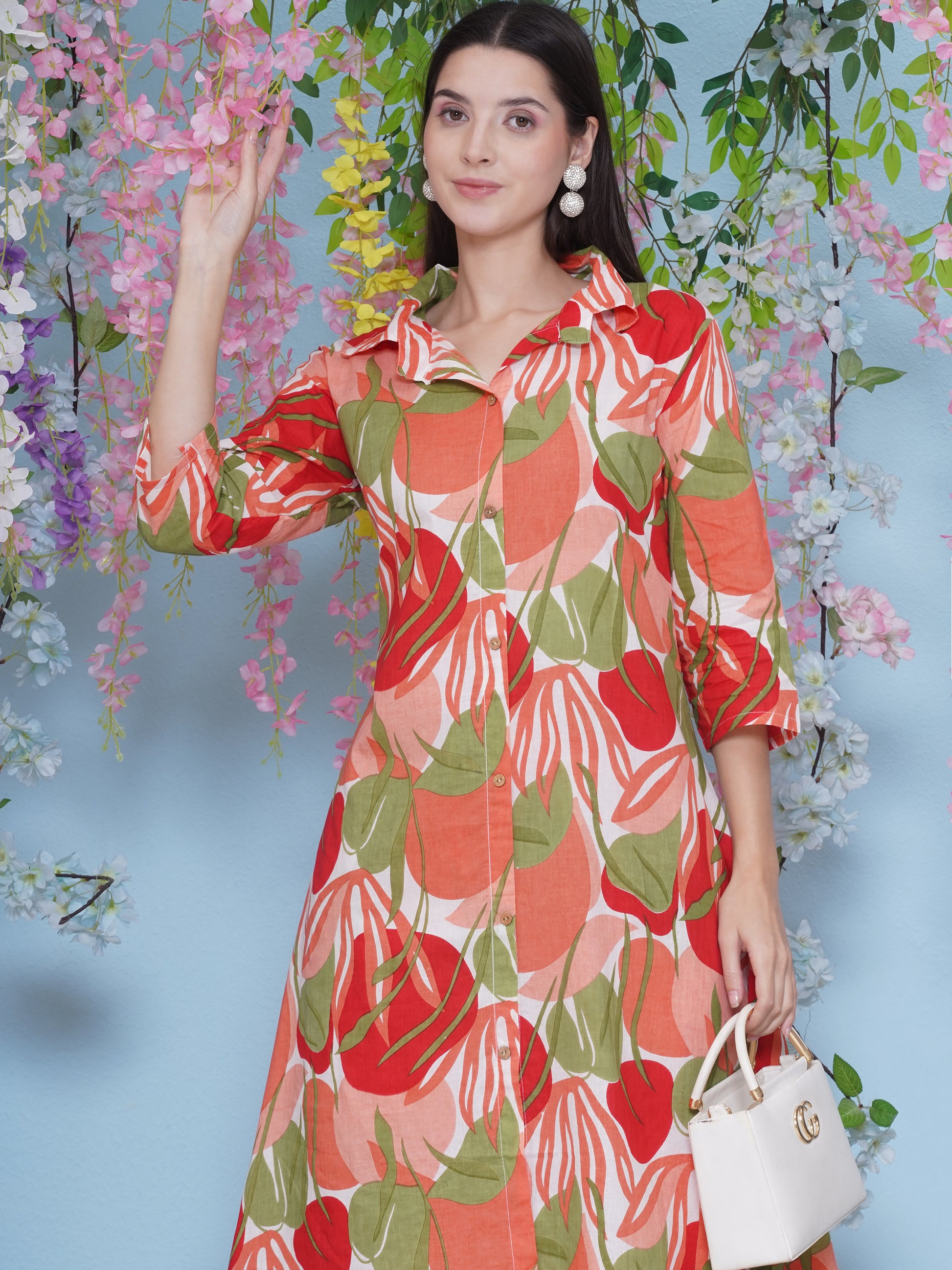 Printed Cotton Co-Ord Set - Orange