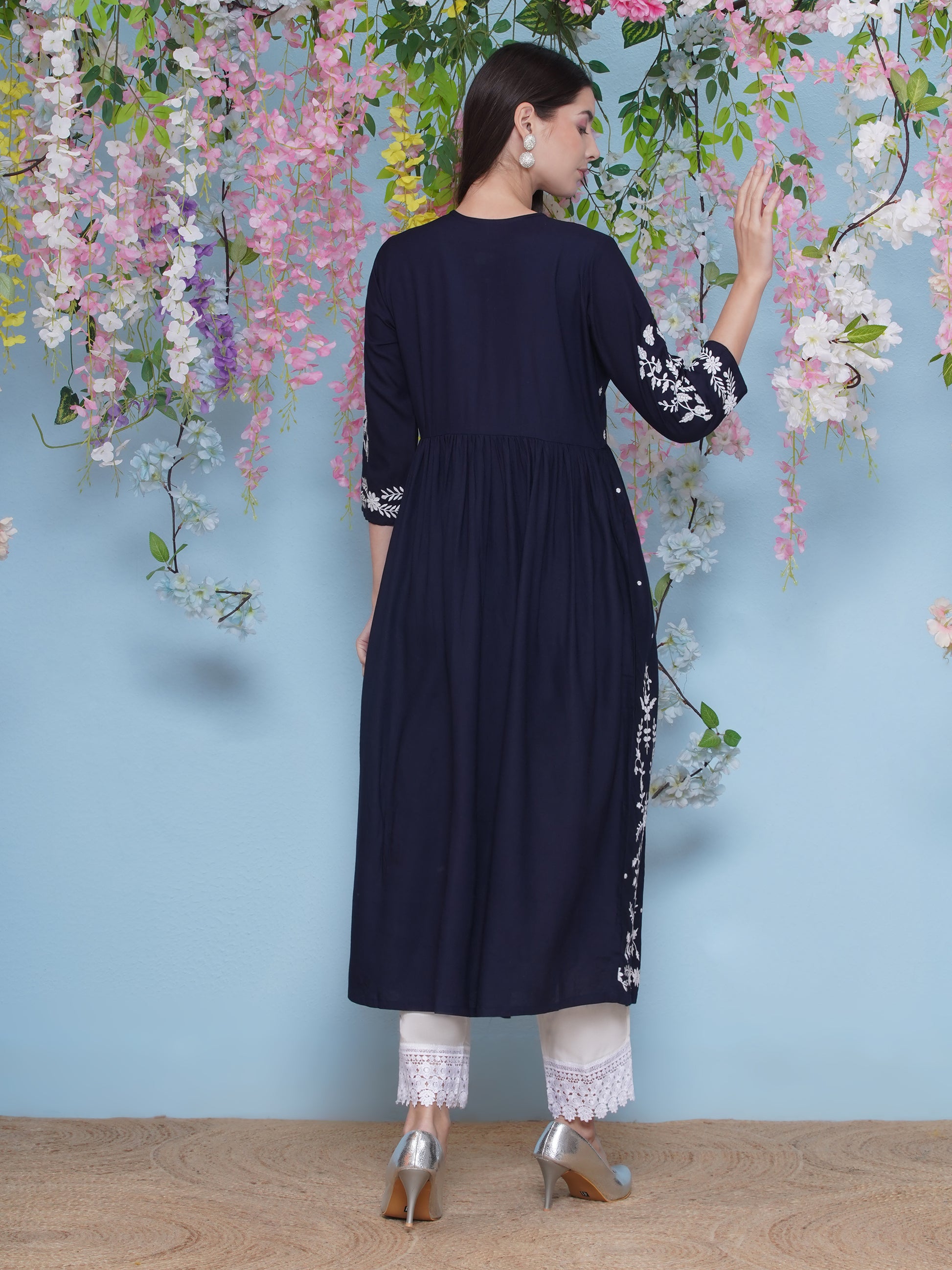 Hand Embroidered Kurta Set - Dark Blue