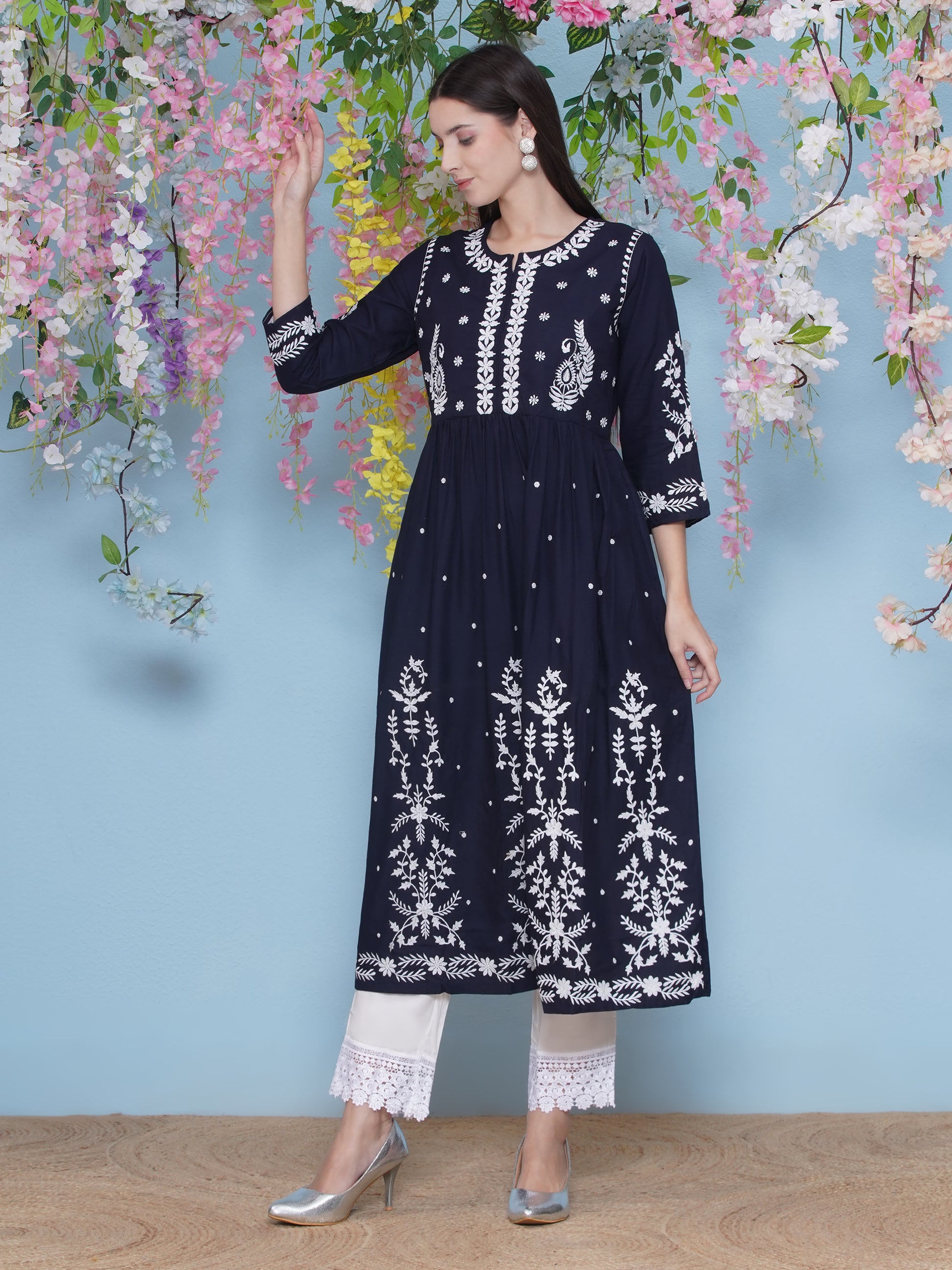 Hand Embroidered Kurta Set - Dark Blue