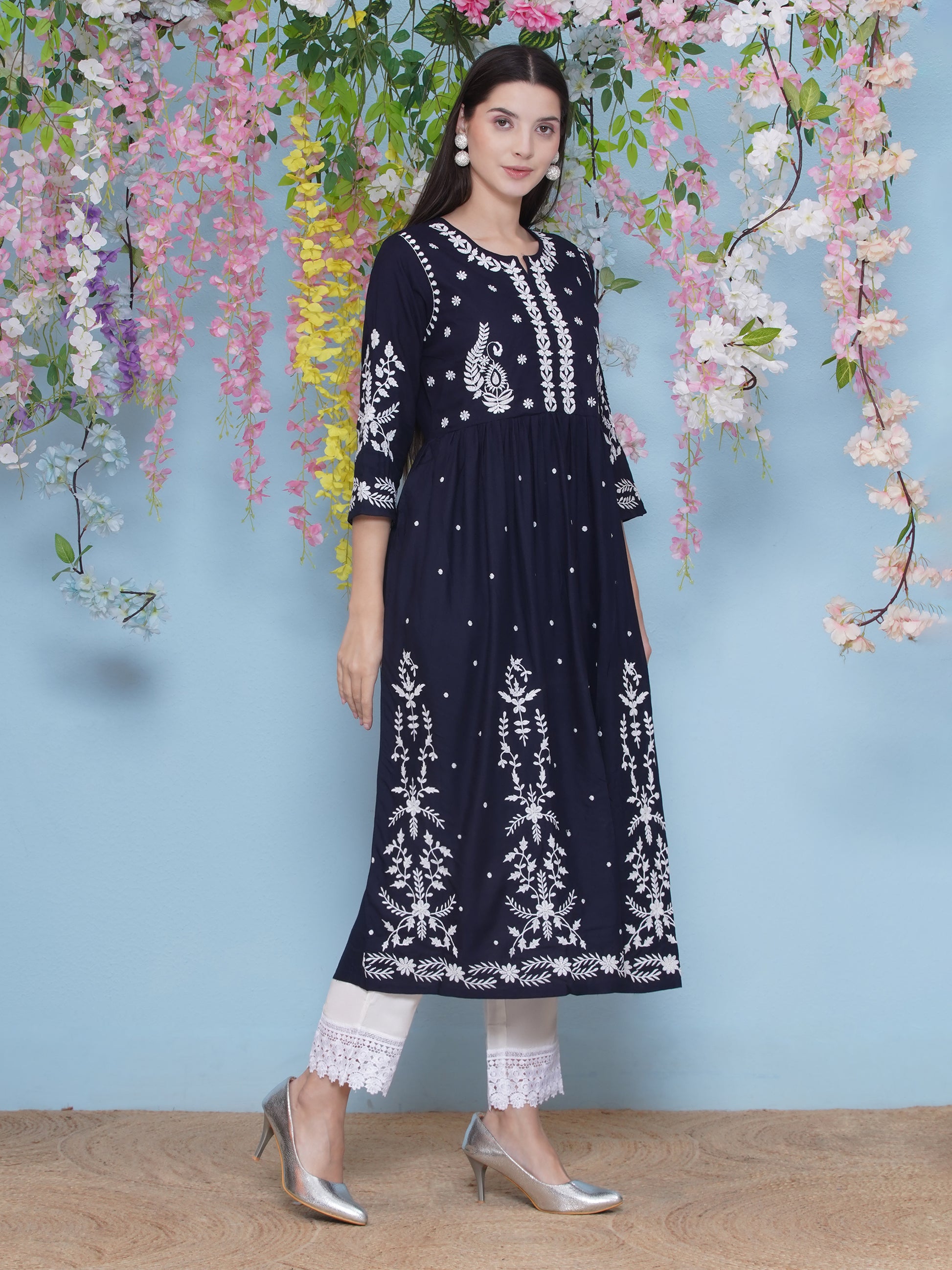 Hand Embroidered Kurta Set - Dark Blue