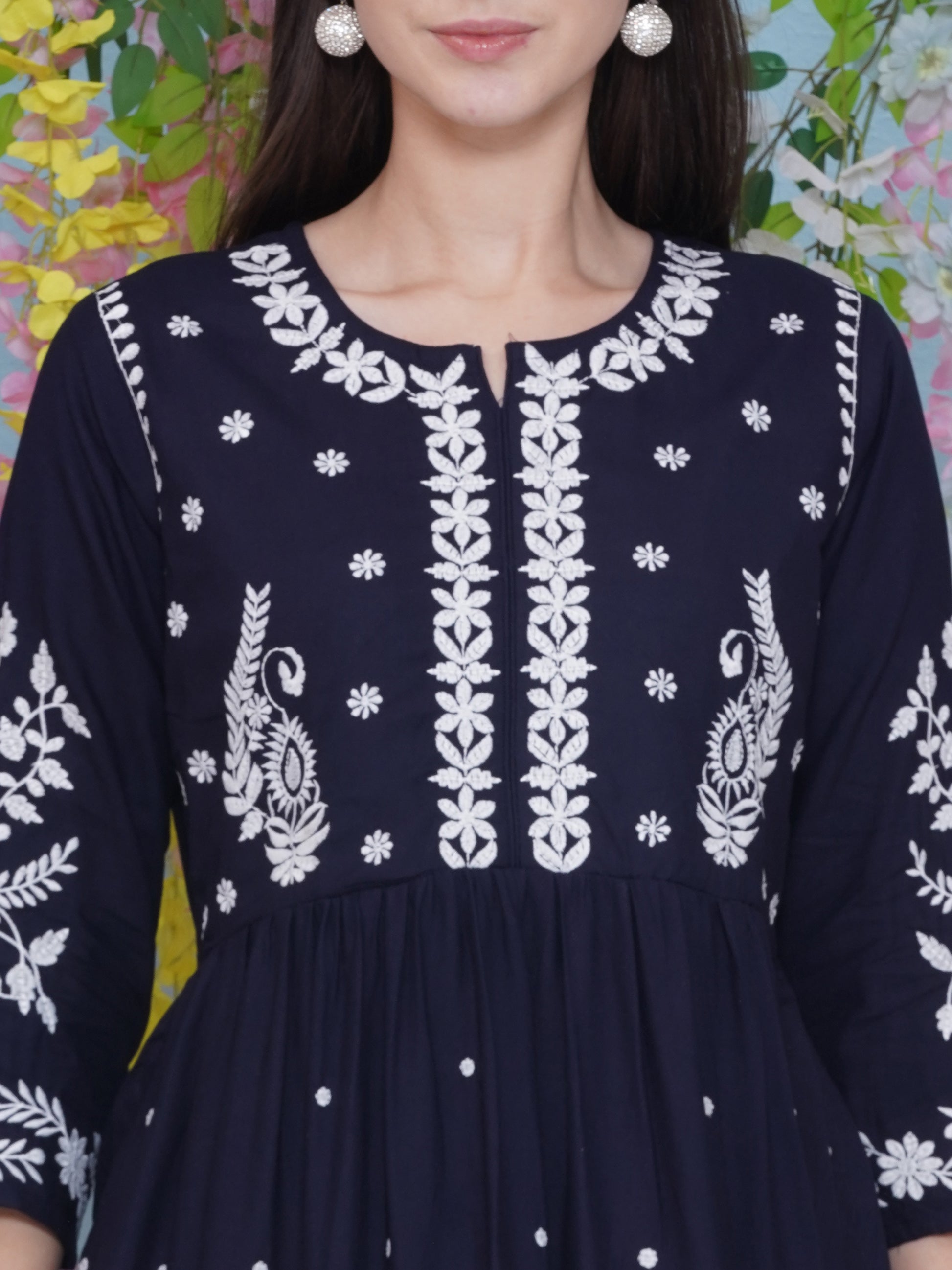 Hand Embroidered Kurta Set - Dark Blue