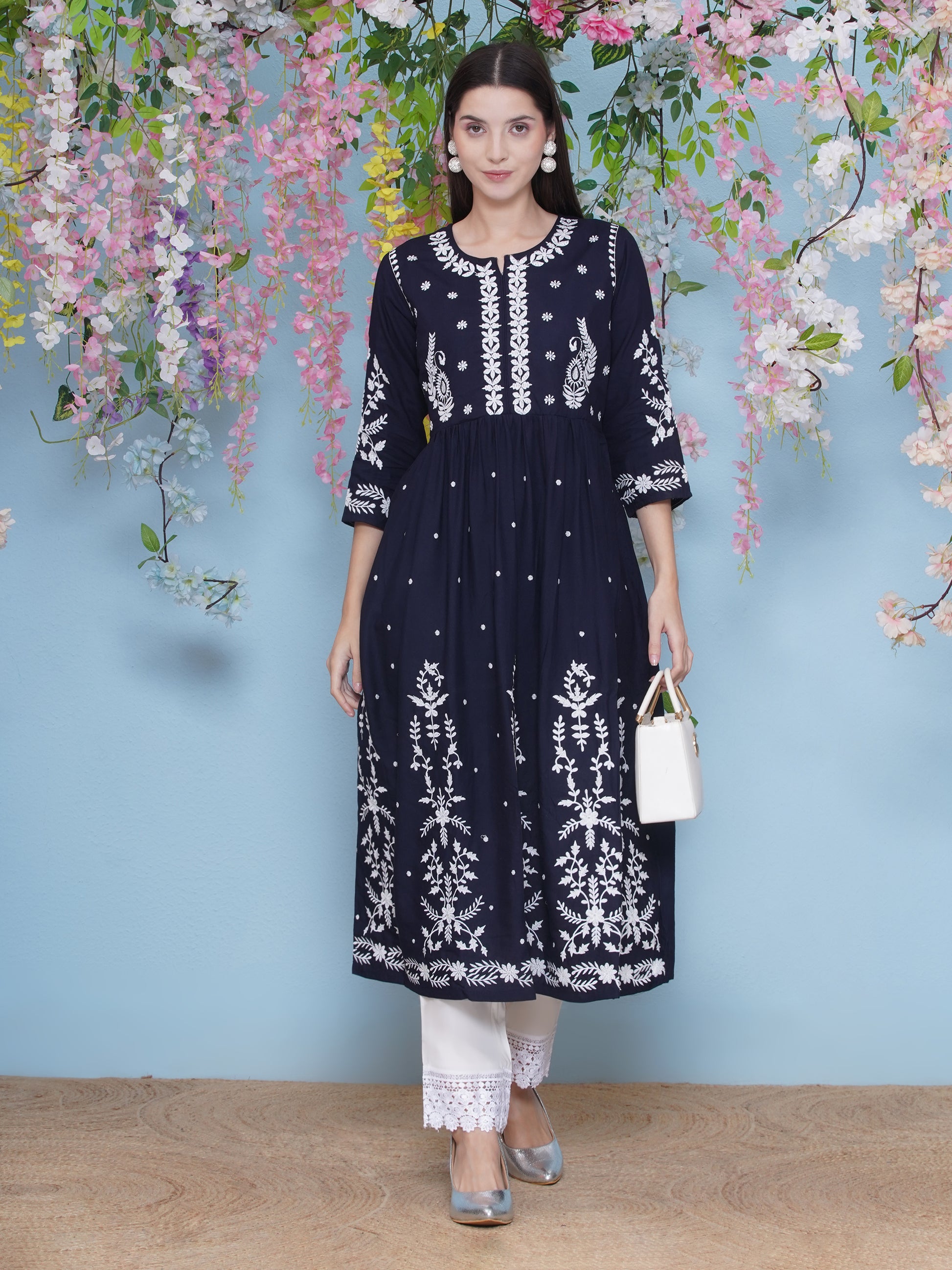 Hand Embroidered Kurta Set - Dark Blue