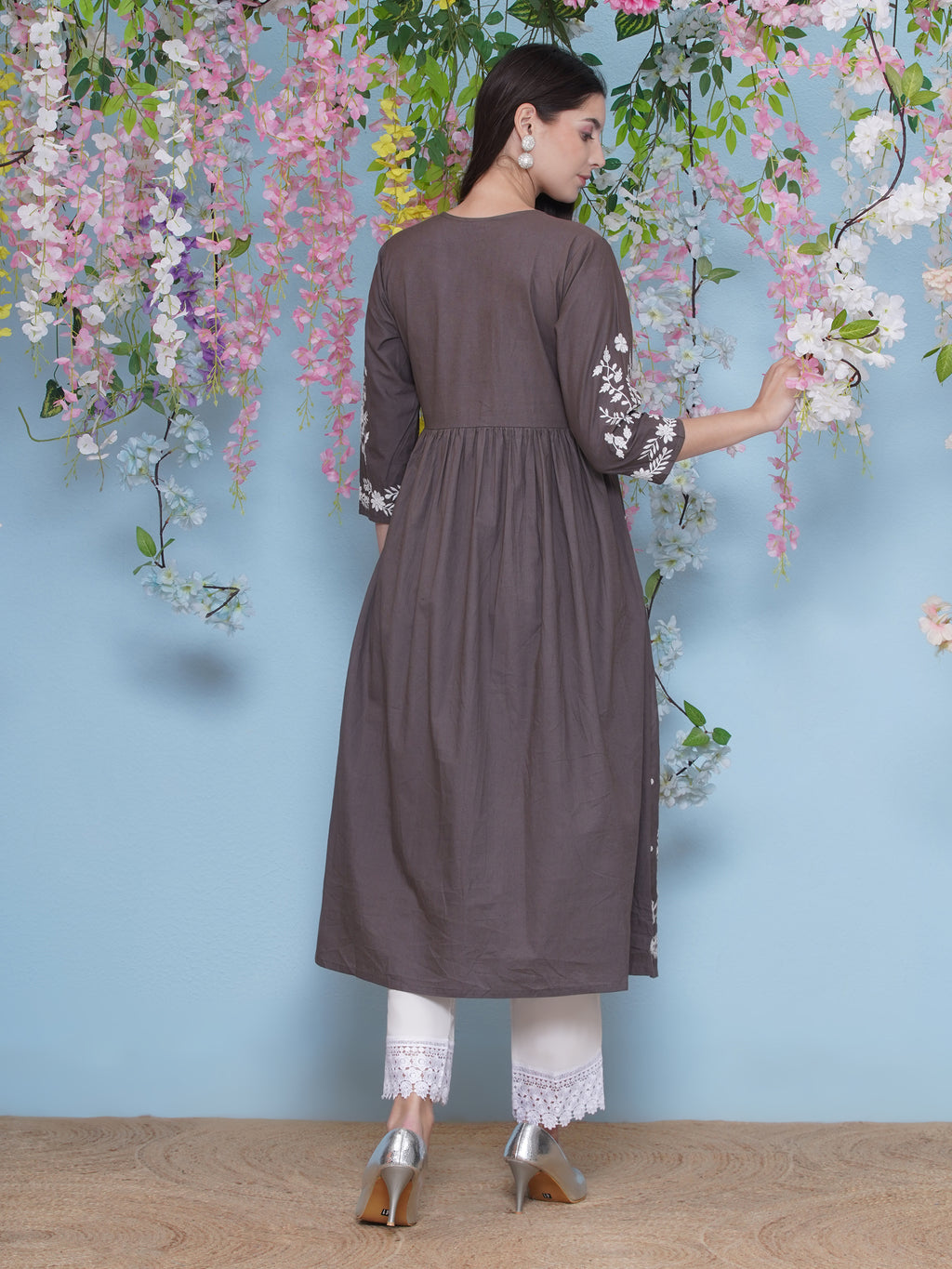 Hand Embroidered Kurta Set - Light Brown