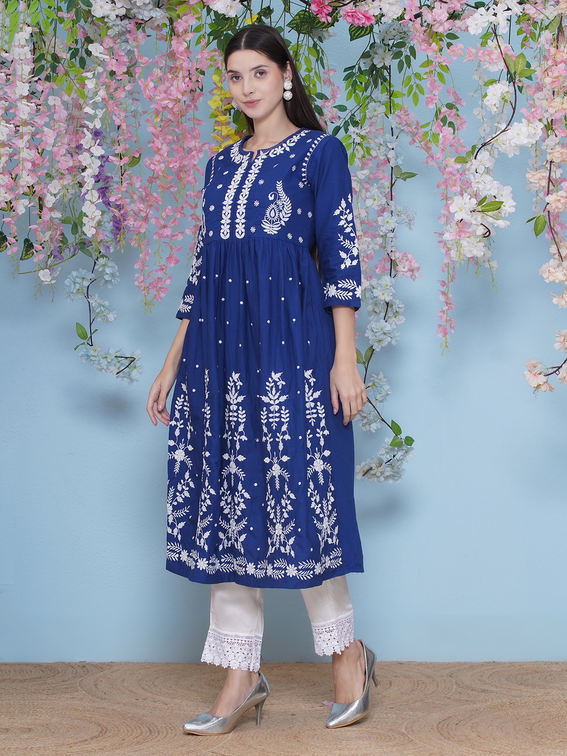 Hand Embroidered Kurta Set - Cobalt Blue