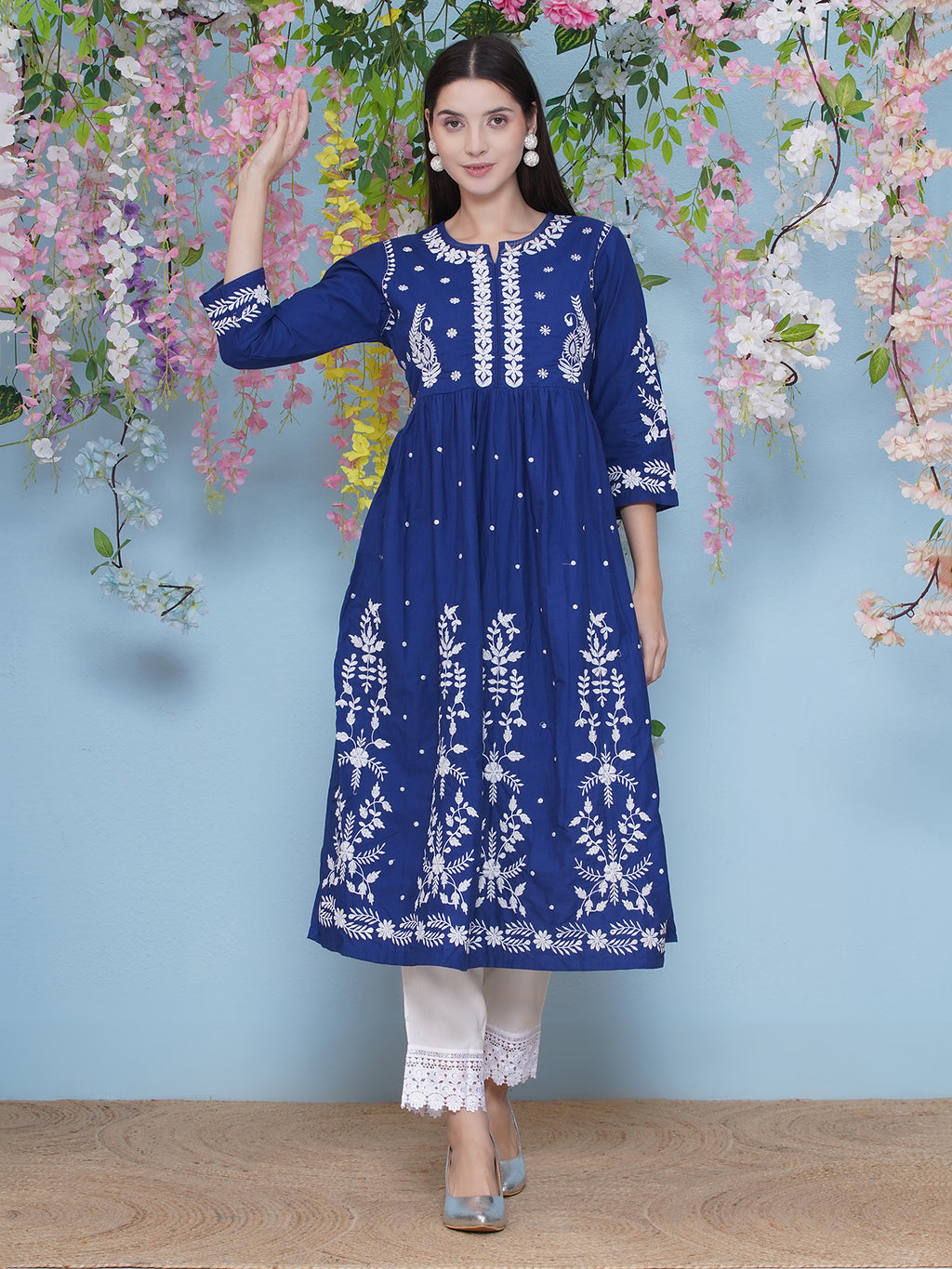 Hand Embroidered Kurta Set - Cobalt Blue