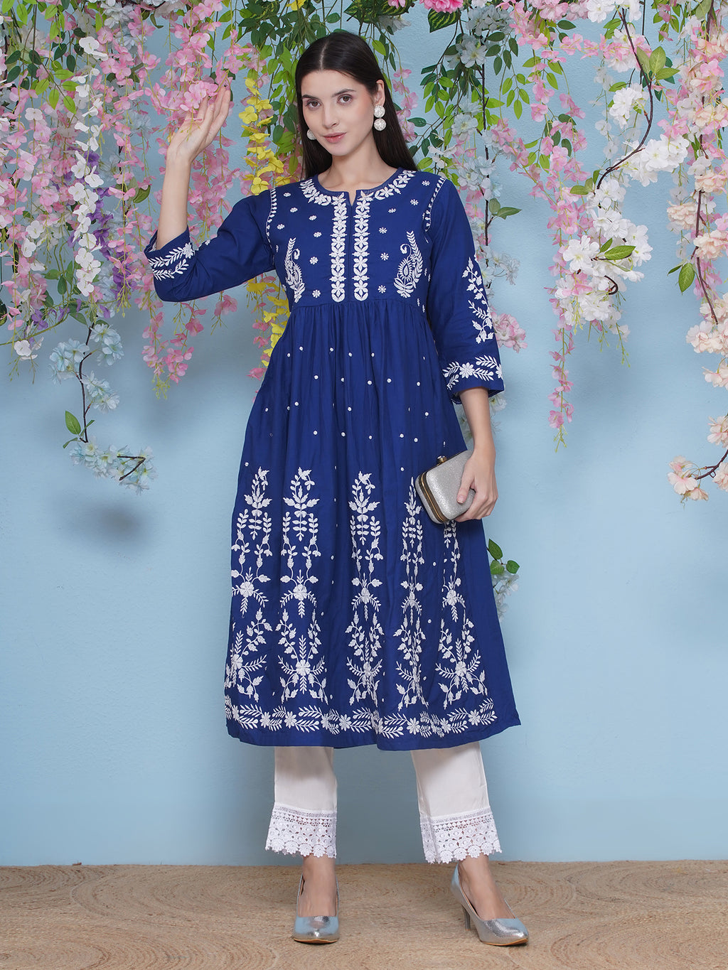 Hand Embroidered Kurta Set - Cobalt Blue