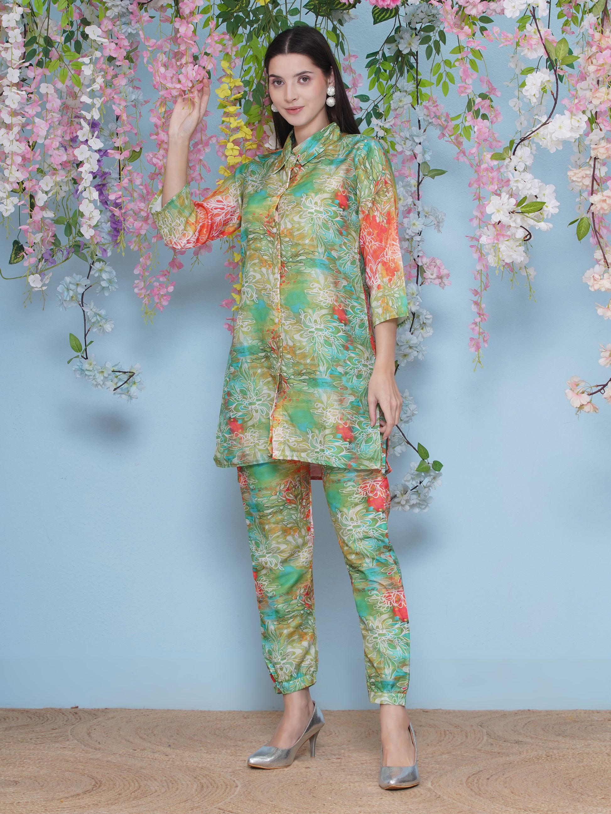 Muslin Printed Co-ord Set - Green