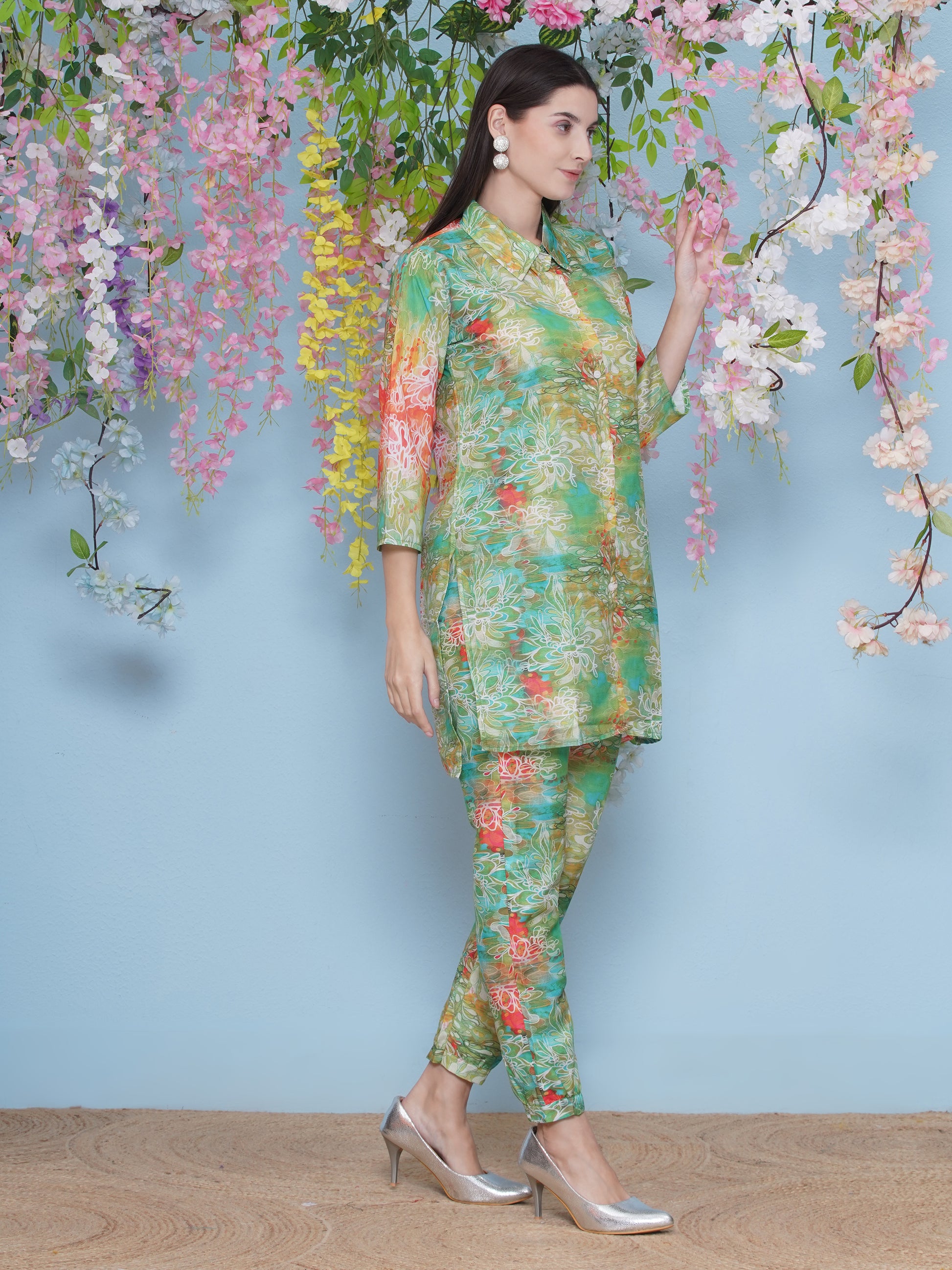 Muslin Printed Co-ord Set - Green