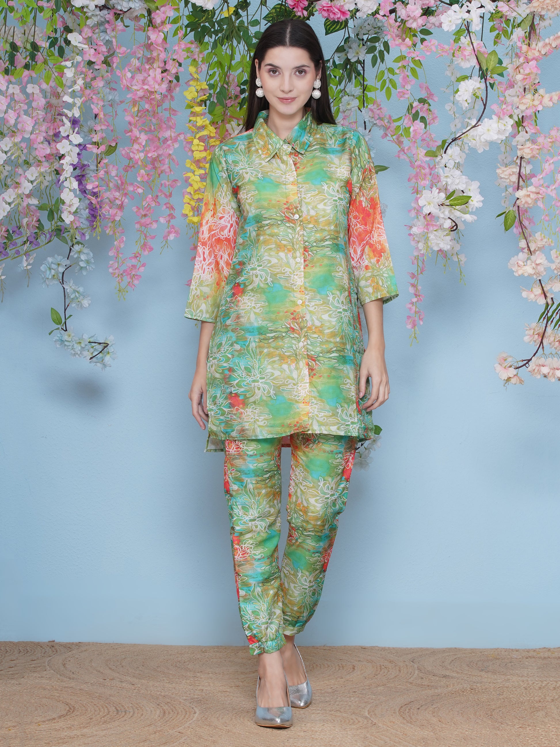 Muslin Printed Co-ord Set - Green