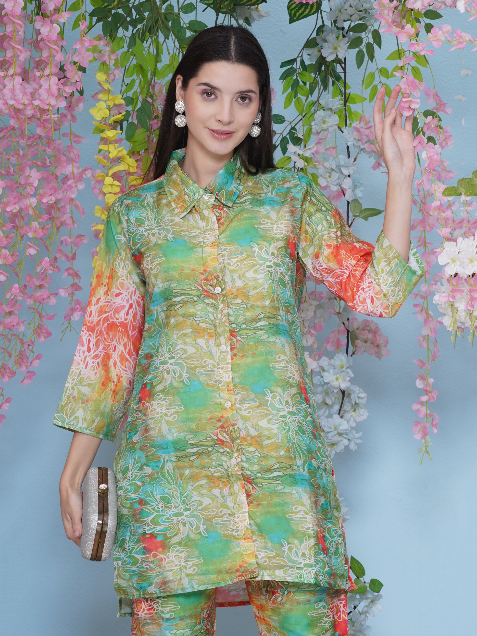 Muslin Printed Co-ord Set - Green