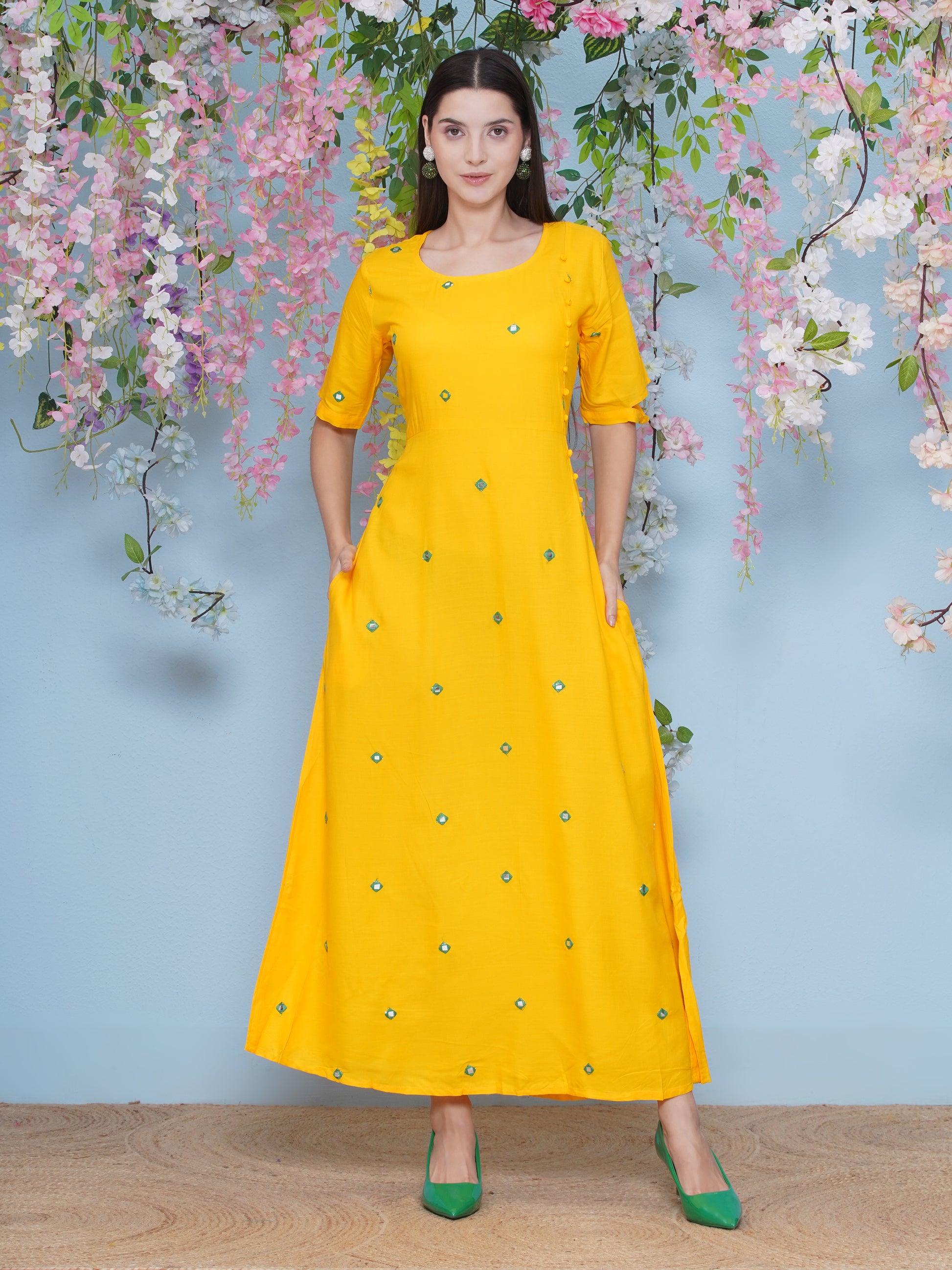 A-Line Long Dress - Yellow