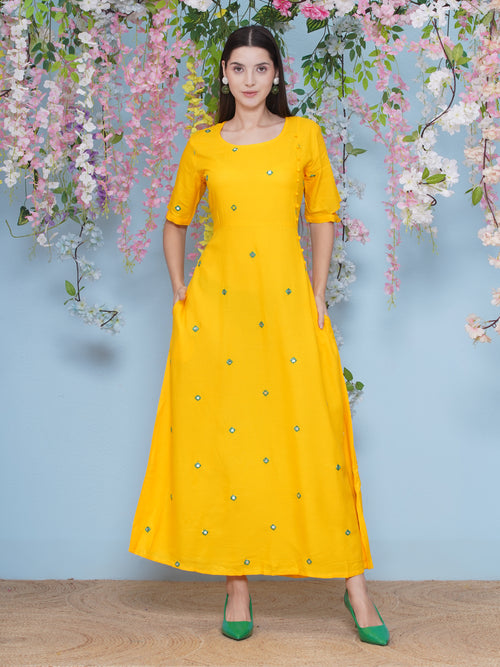 A-Line Long Dress - Yellow