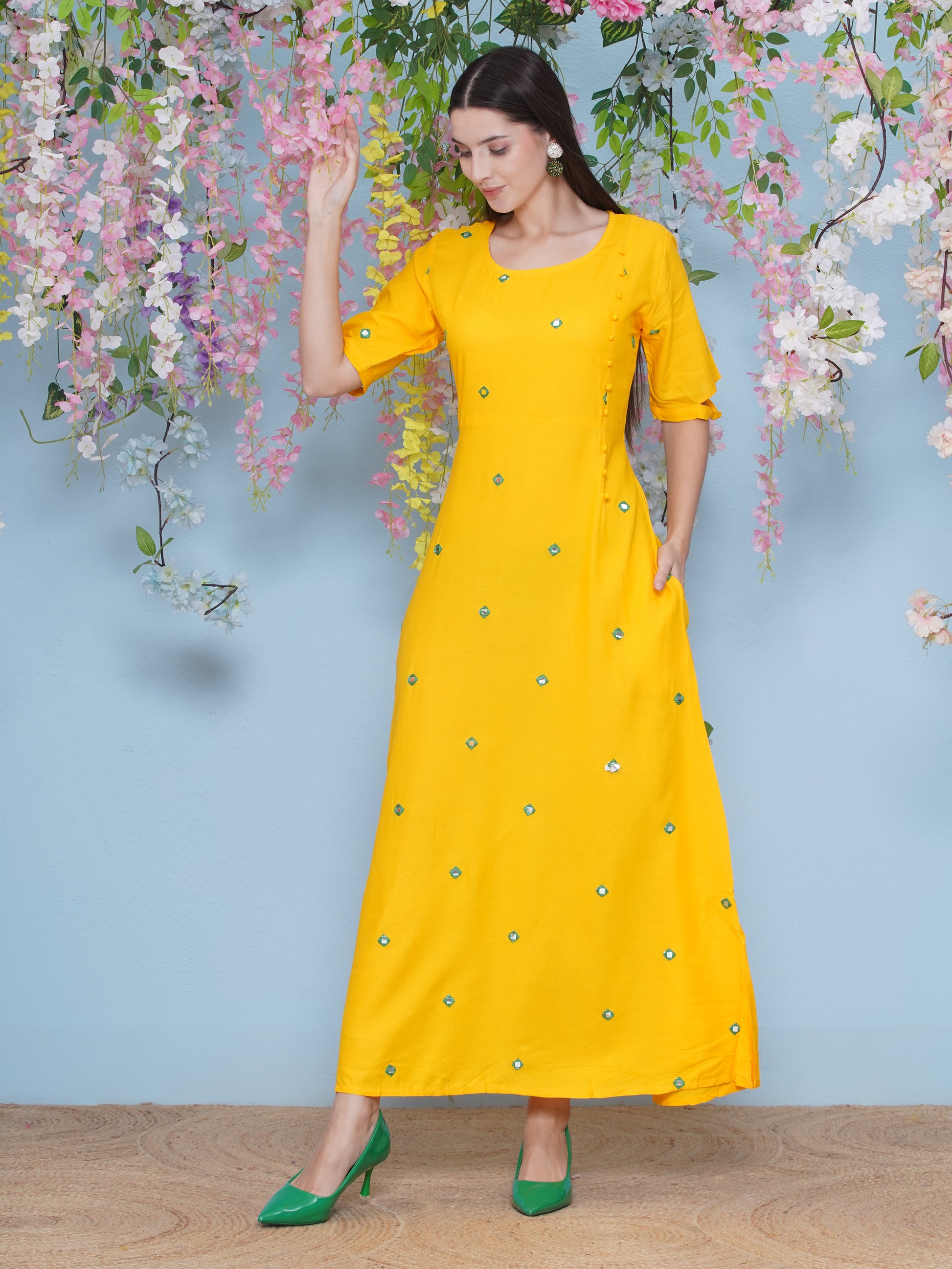 A-Line Long Dress - Yellow