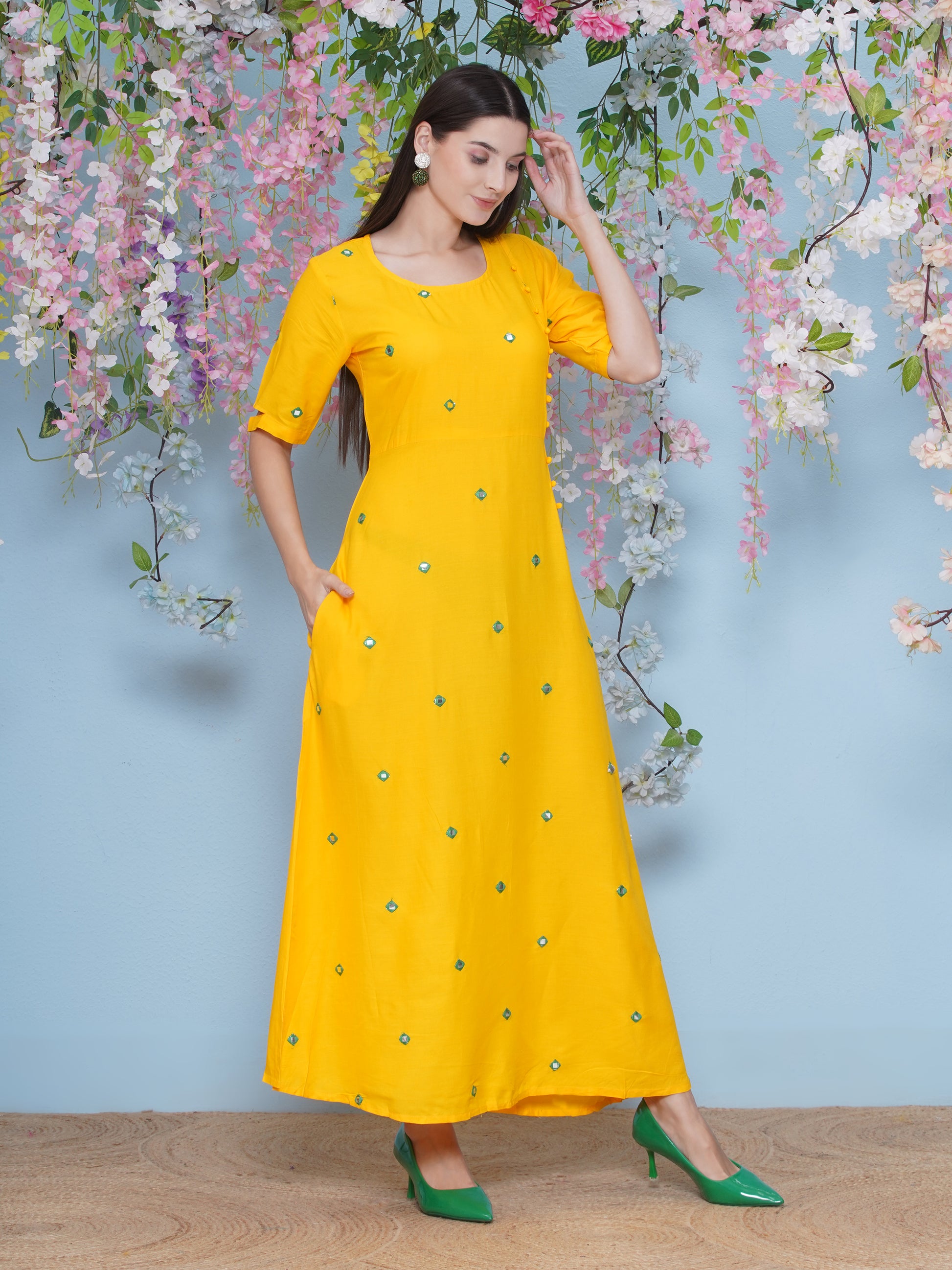 A-Line Long Dress - Yellow