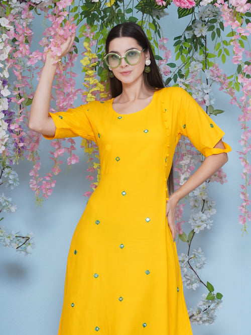 A-Line Long Dress - Yellow