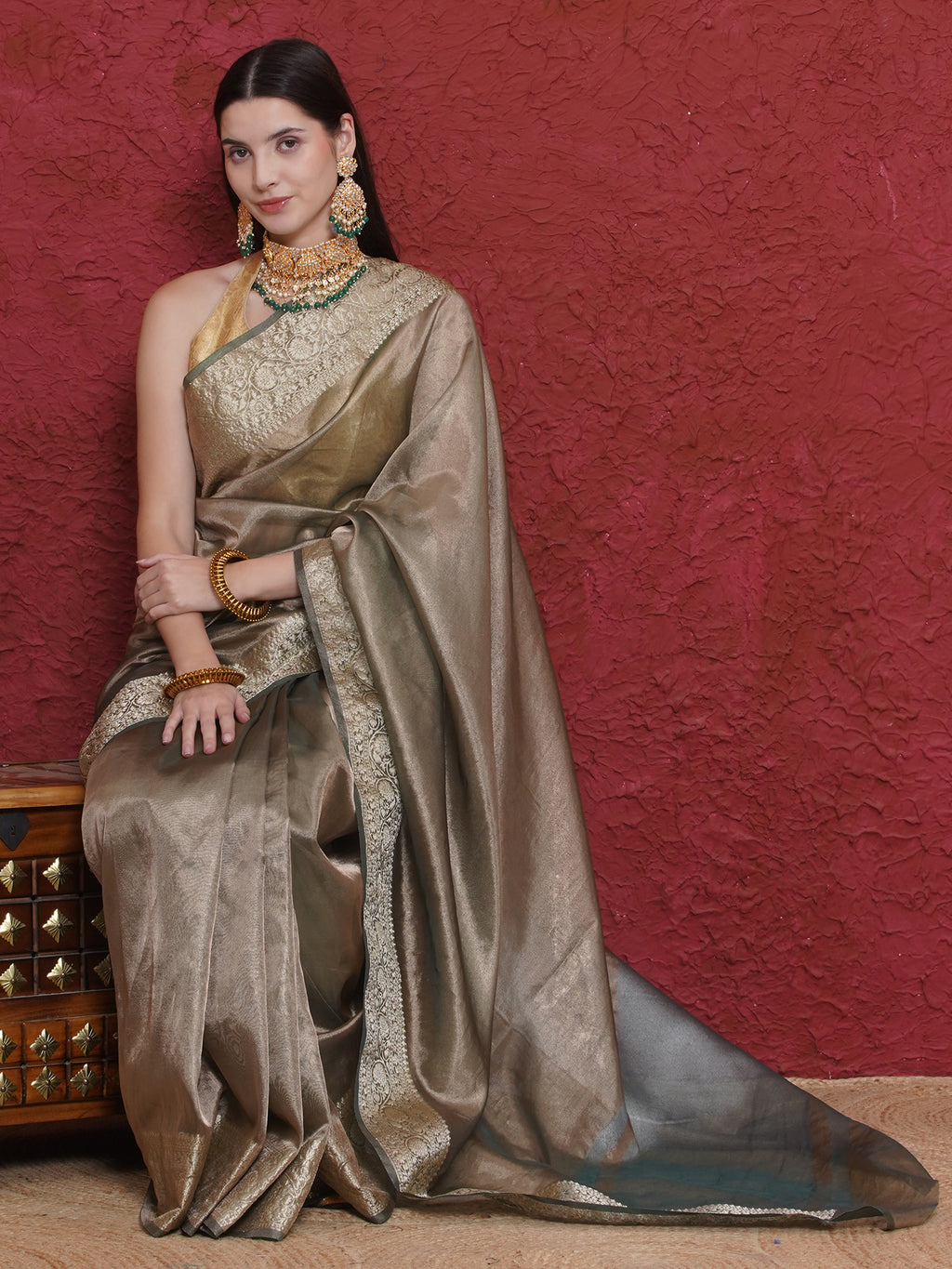 Banarasi Soft Tissue Silk Saree - Brown