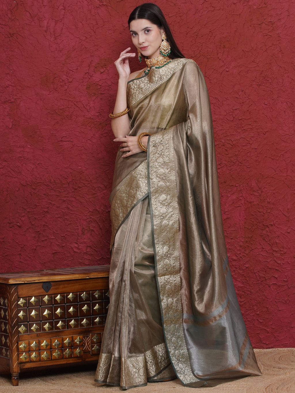 Banarasi Soft Tissue Silk Saree - Brown