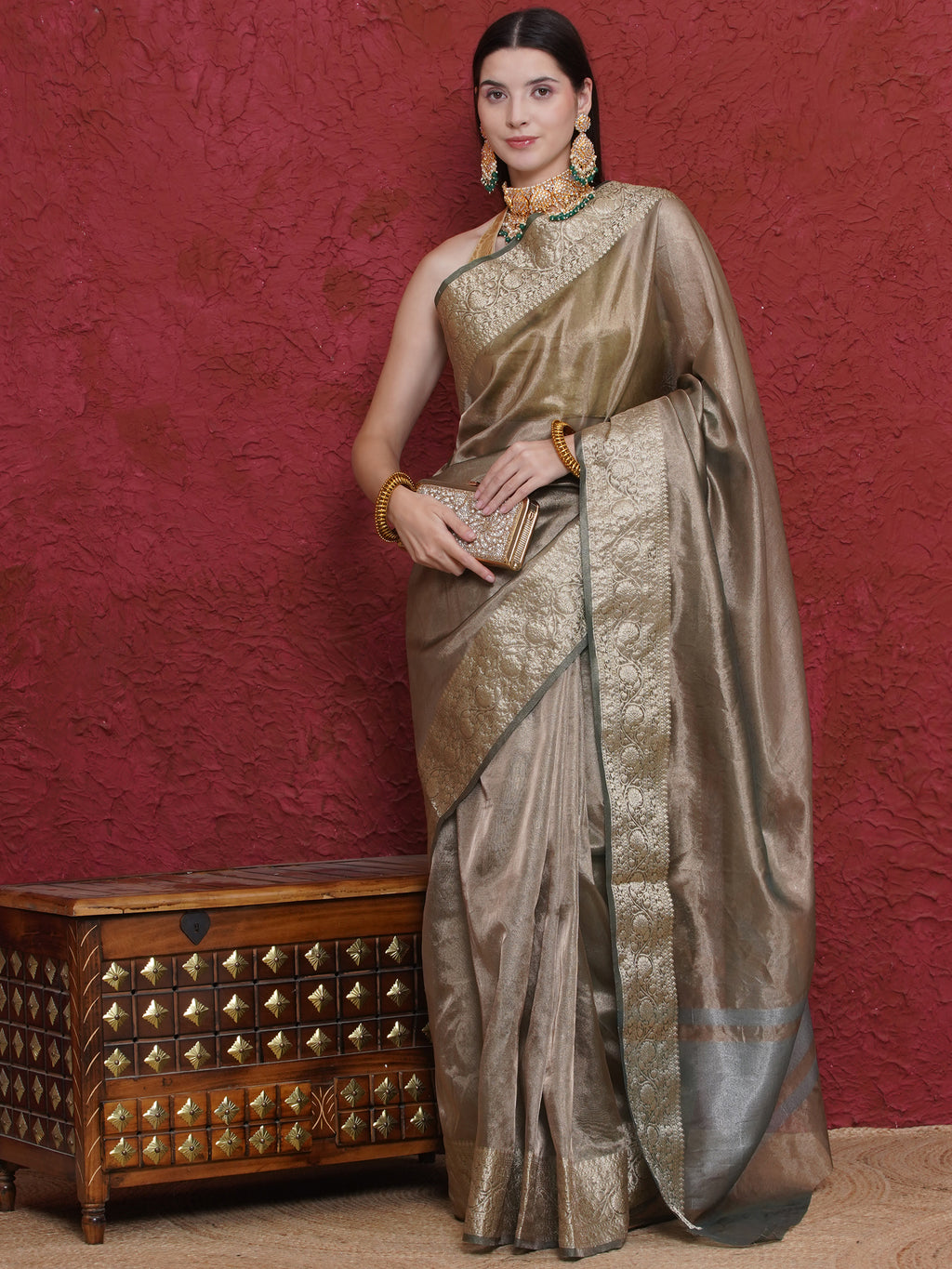 Banarasi Soft Tissue Silk Saree - Brown