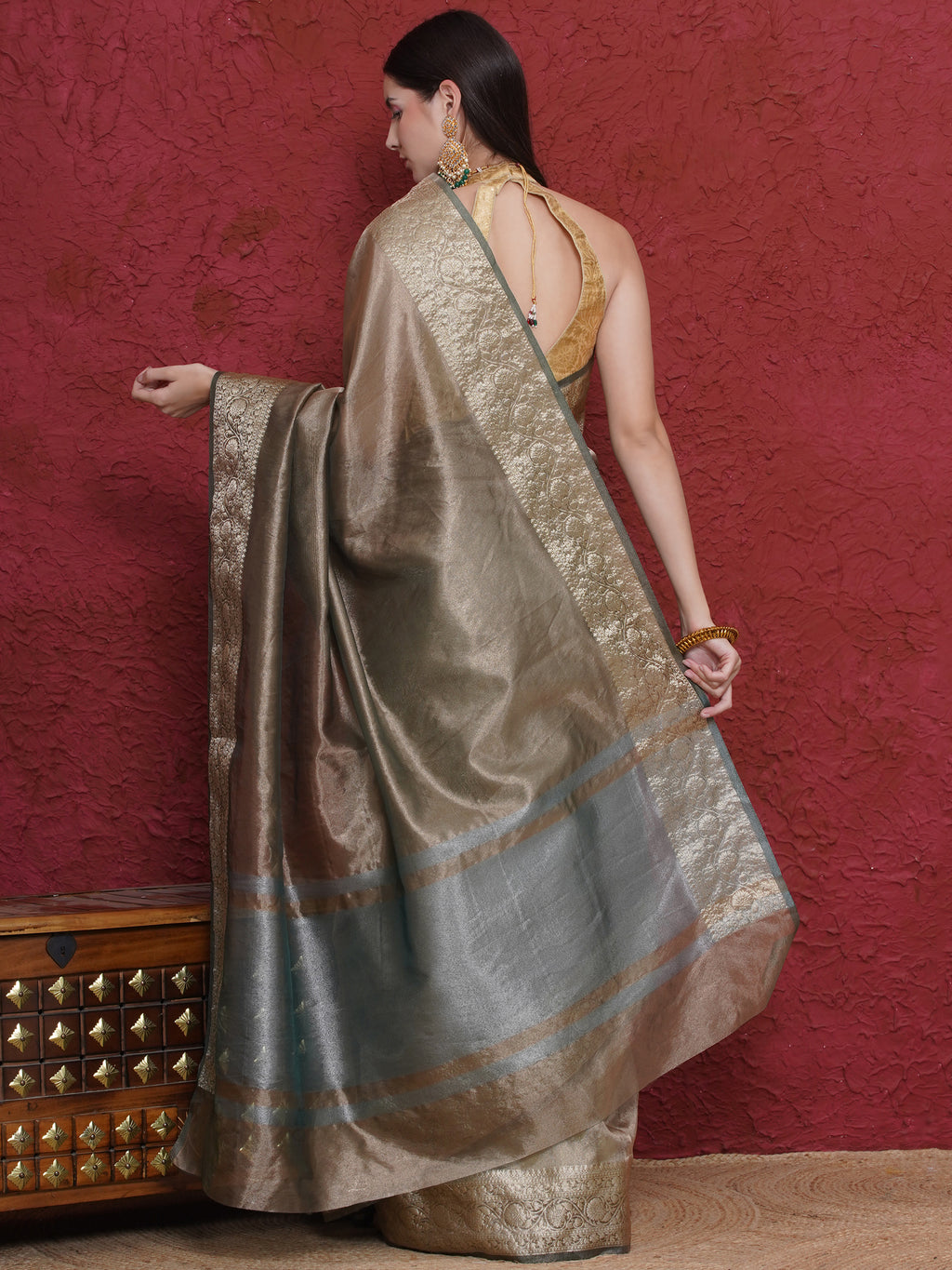 Banarasi Soft Tissue Silk Saree - Brown