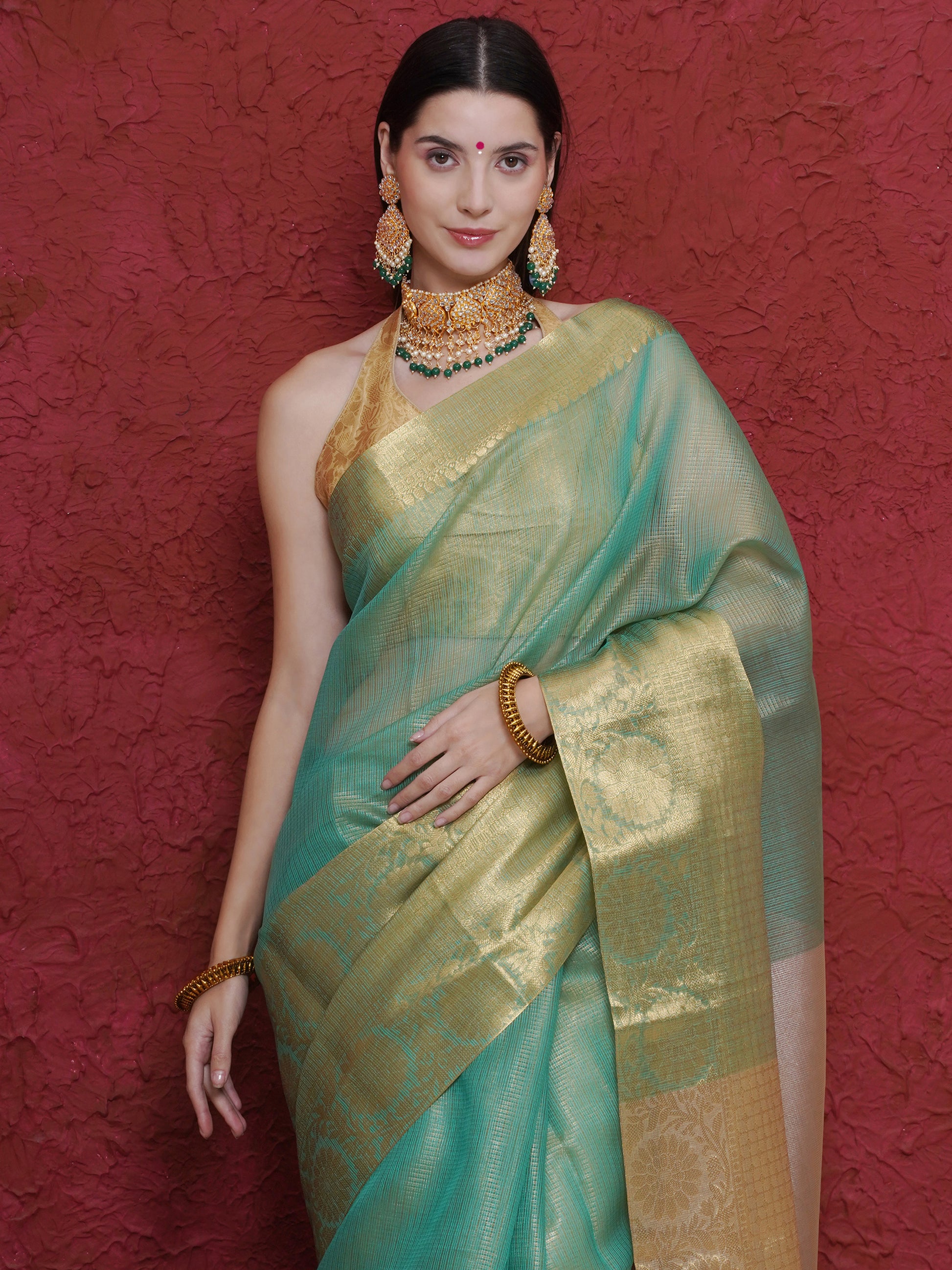 Banarasi Tissue Saree - Tiffany Green