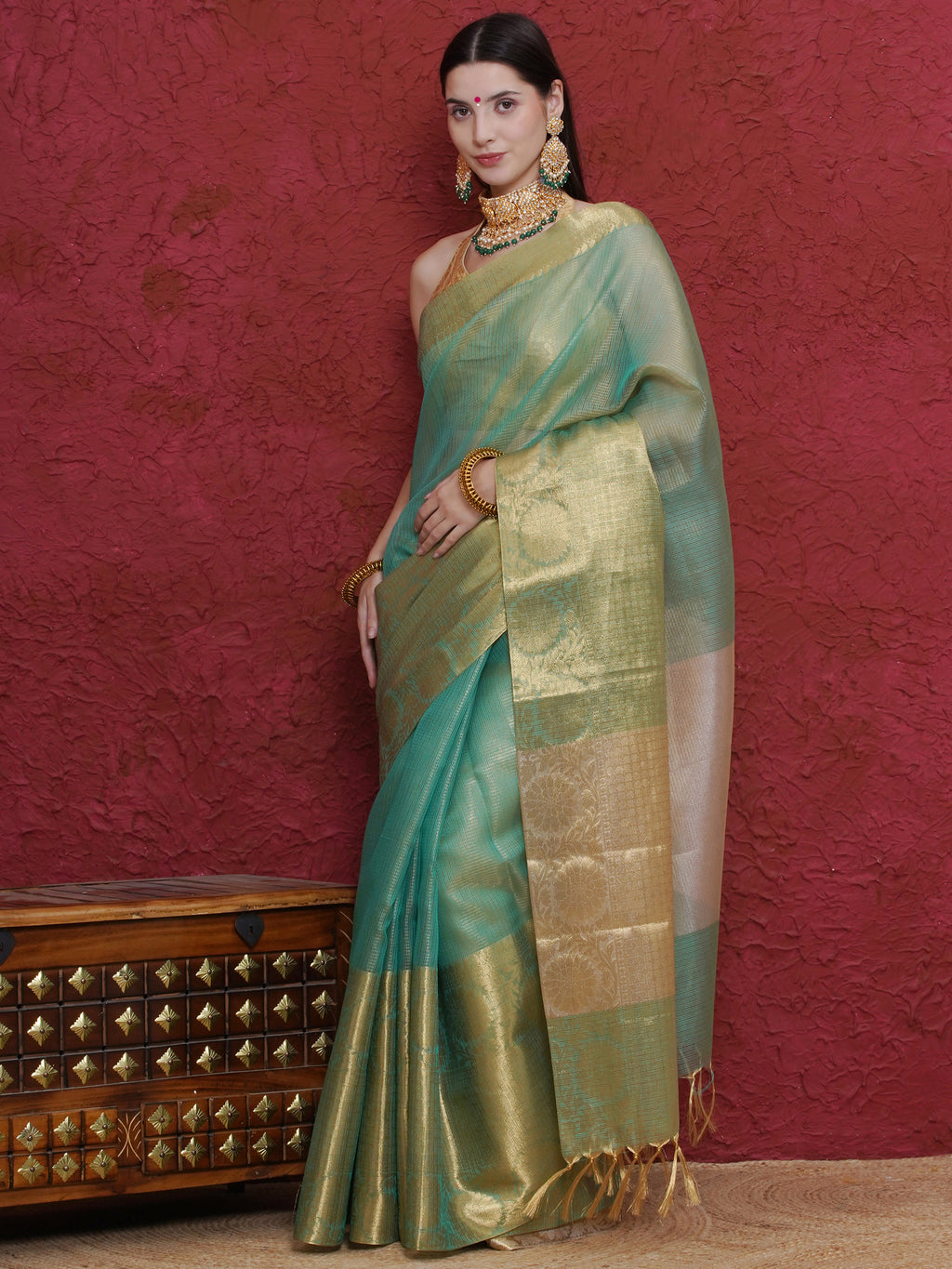 Banarasi Tissue Saree - Tiffany Green