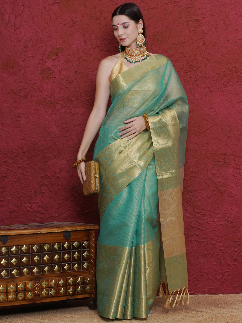 Banarasi Tissue Saree - Tiffany Green