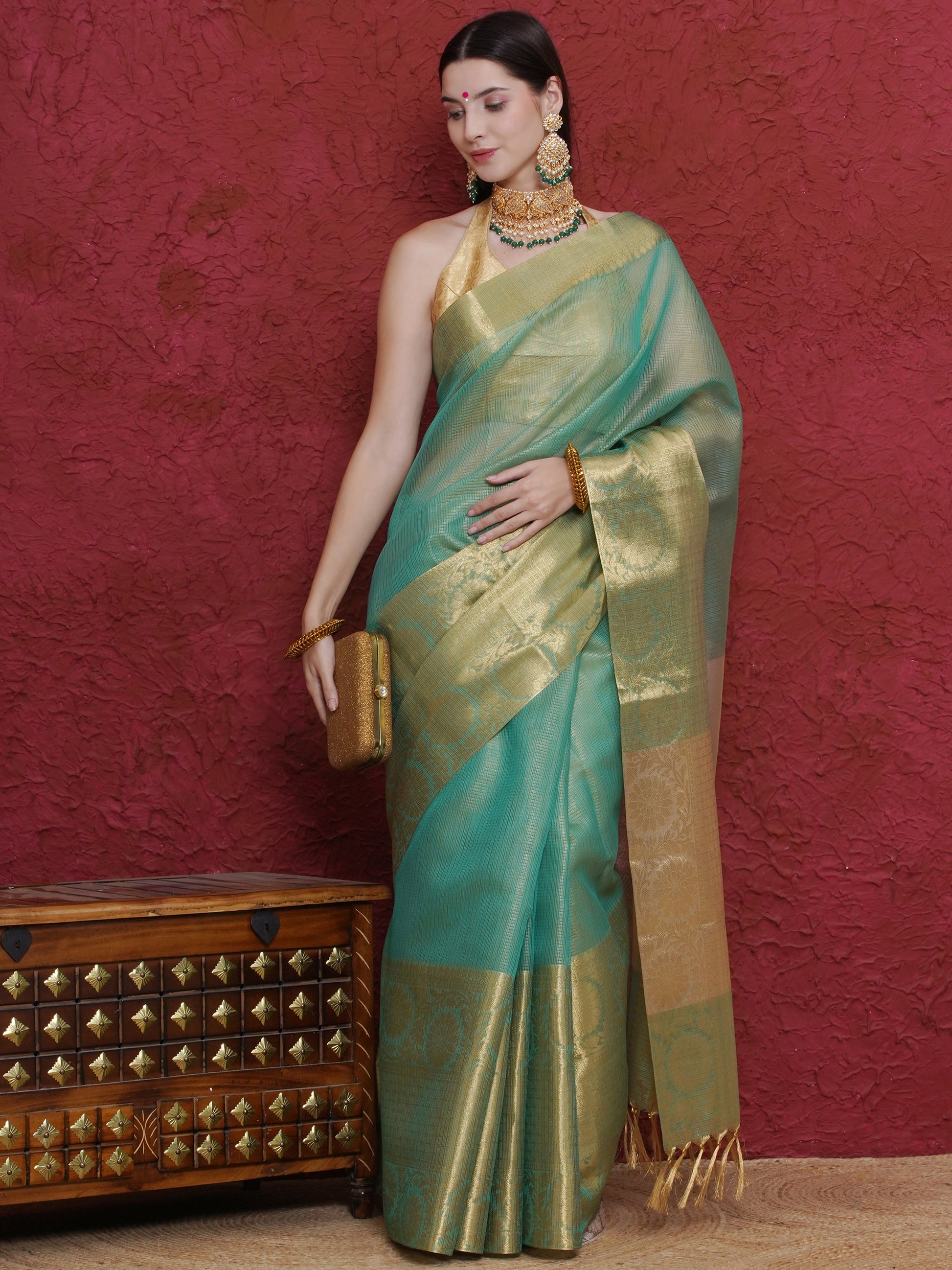 Banarasi Tissue Saree - Tiffany Green