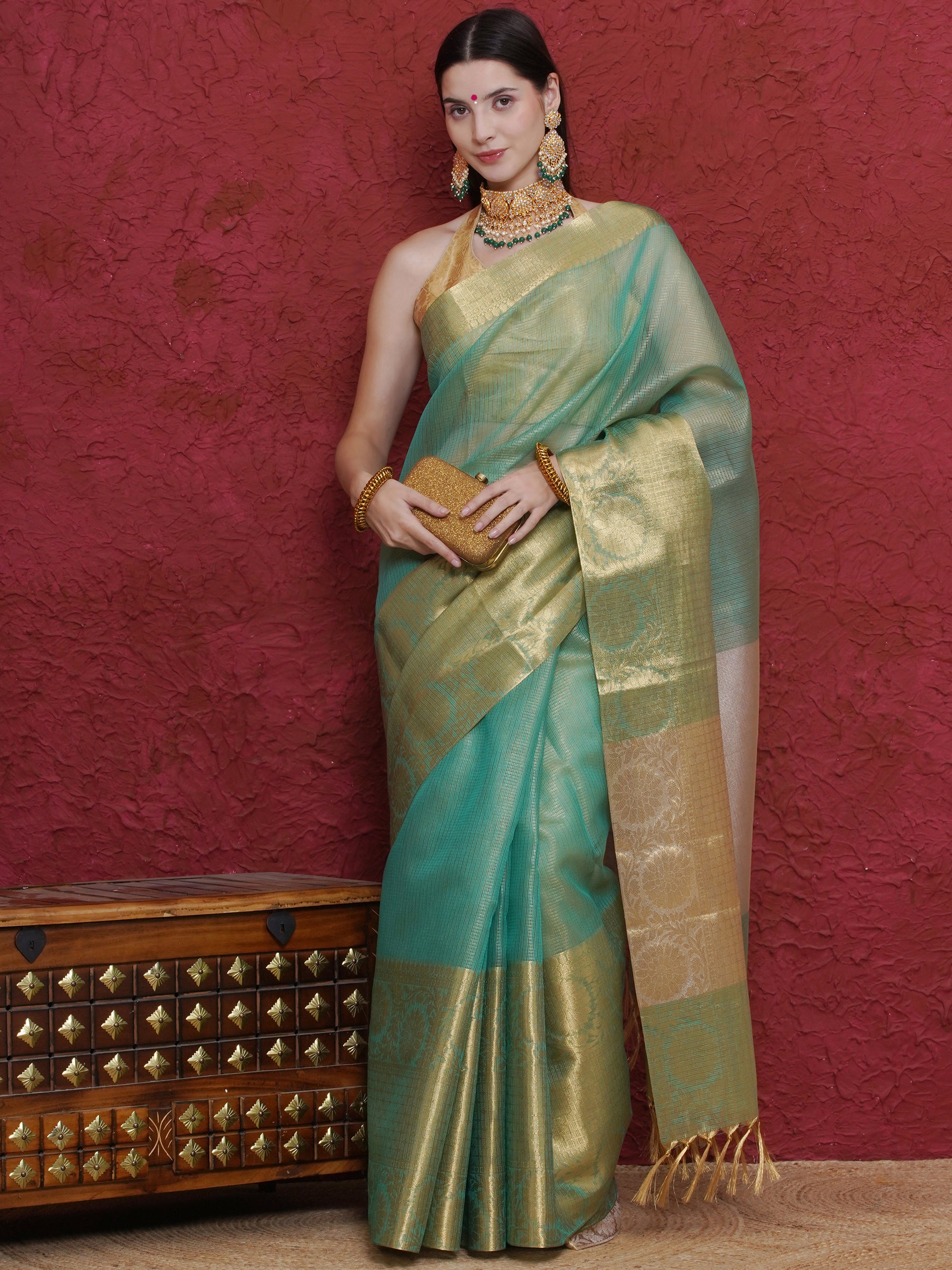 Banarasi Tissue Saree - Tiffany Green