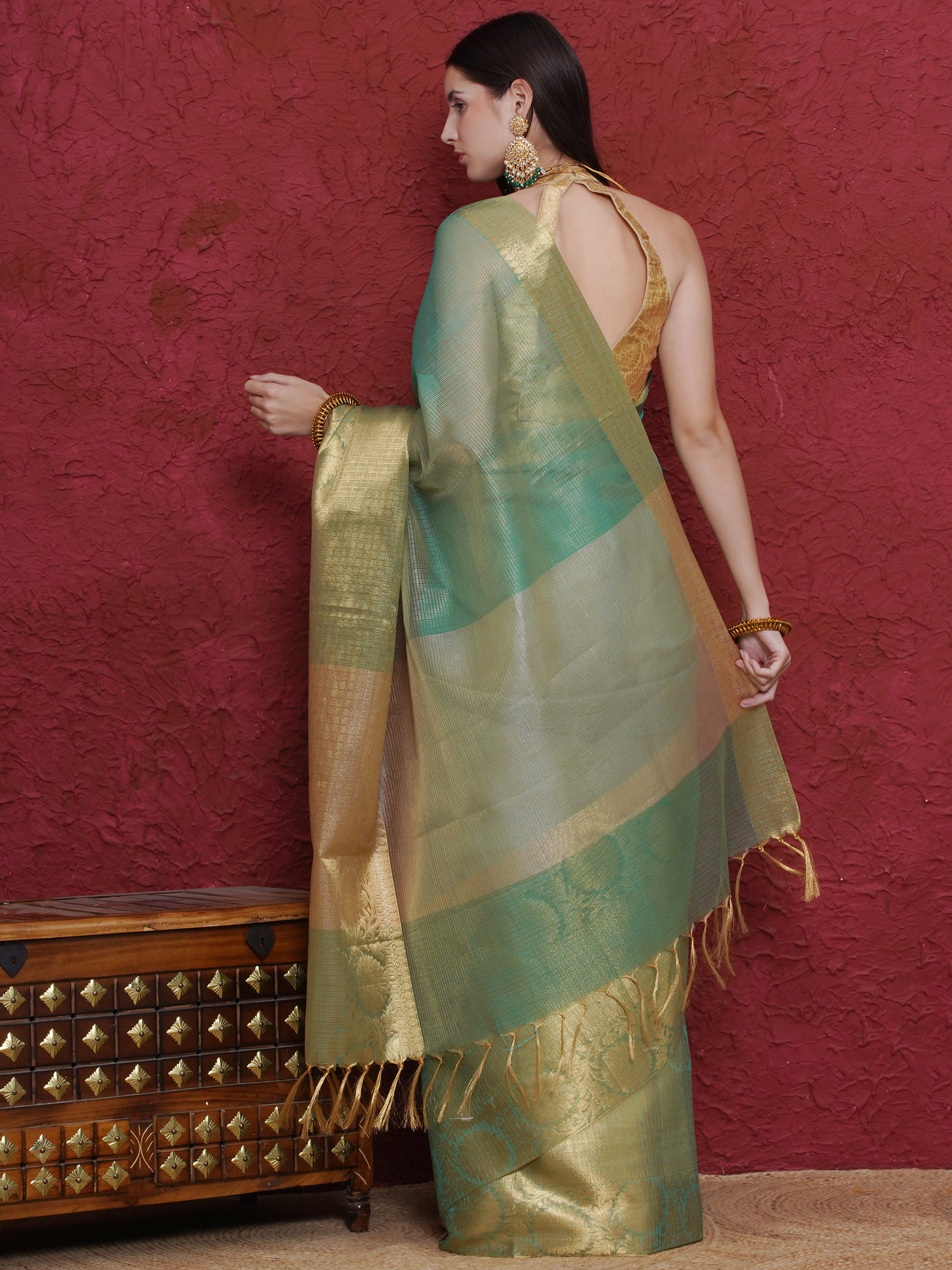 Banarasi Tissue Saree - Tiffany Green