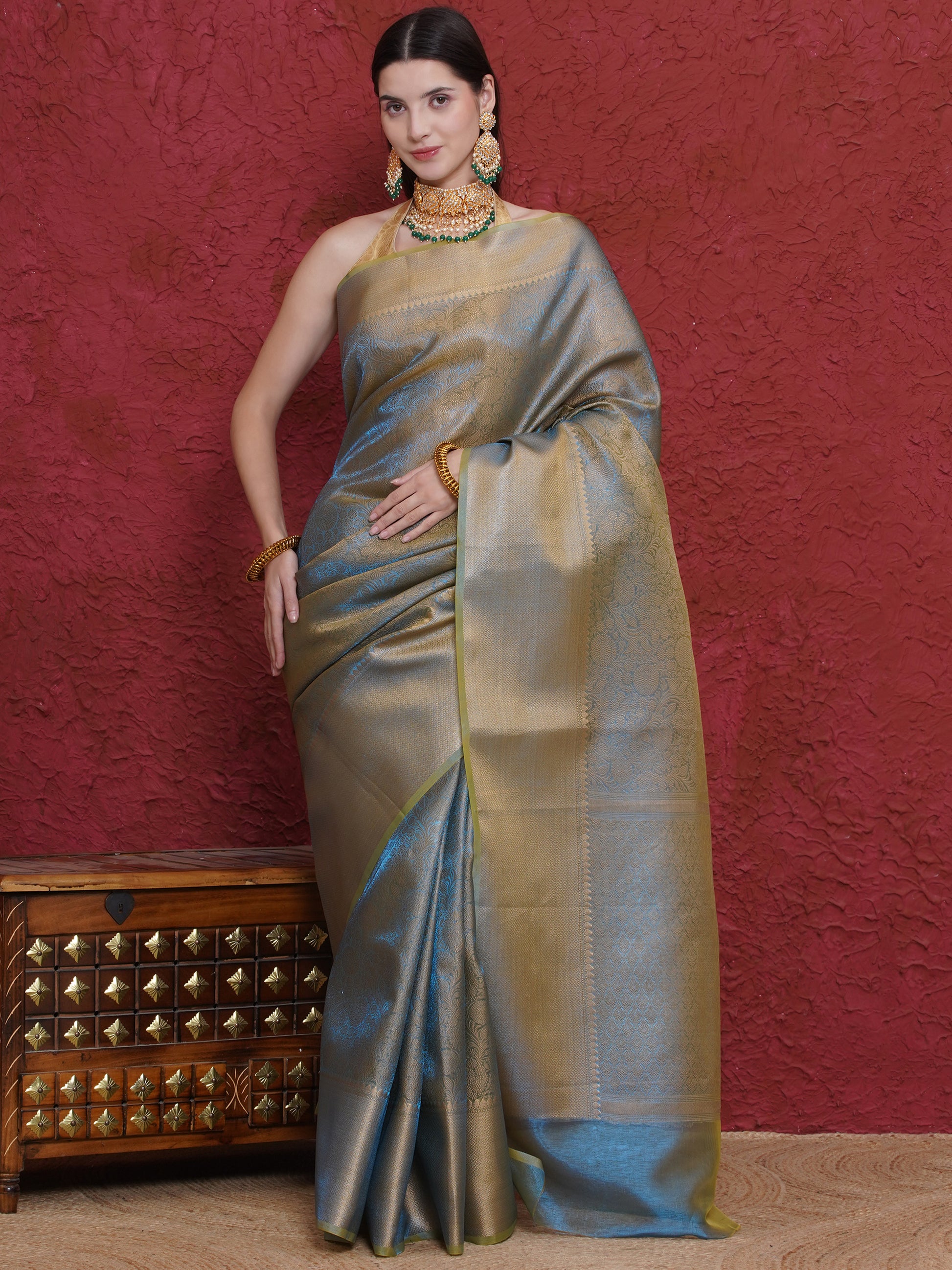 Banarasi Dual-Tone Tissue Saree - Blue