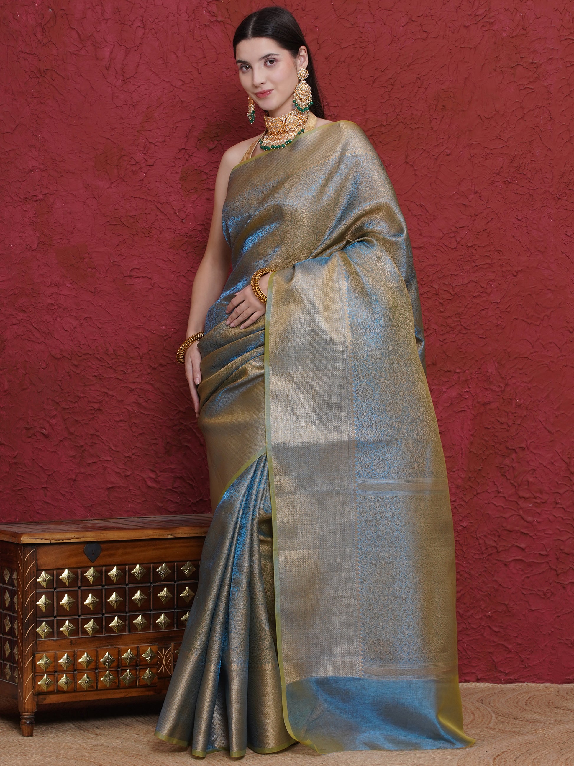 Banarasi Dual-Tone Tissue Saree - Blue