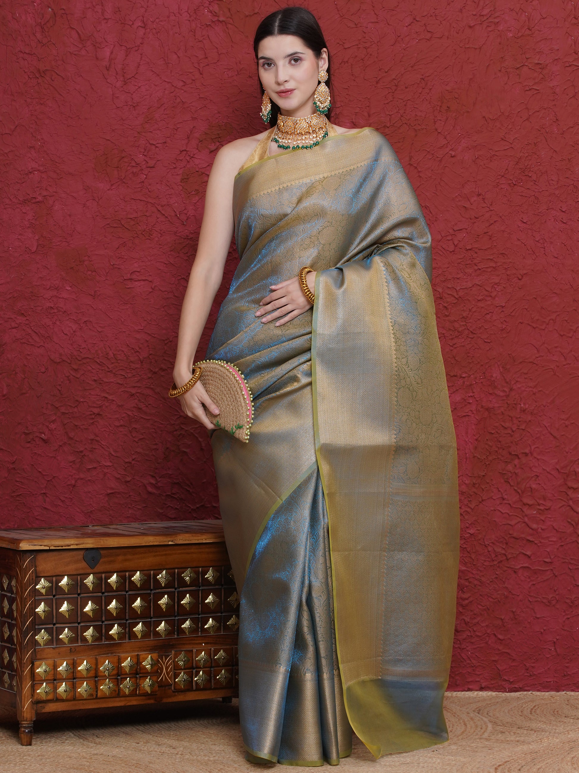 Banarasi Dual-Tone Tissue Saree - Blue