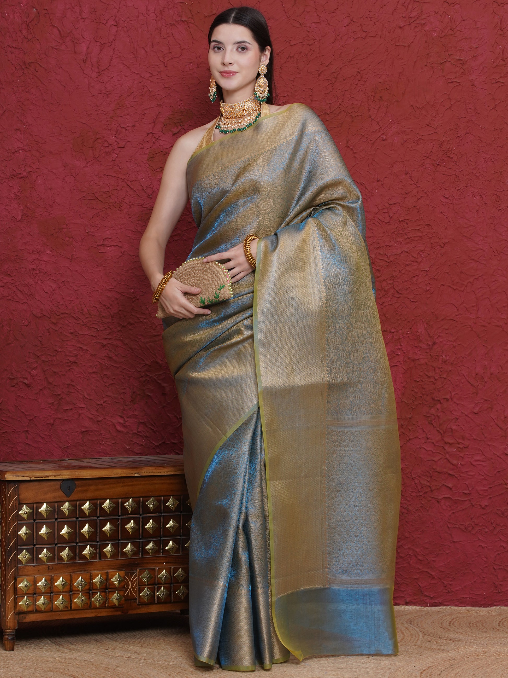 Banarasi Dual-Tone Tissue Saree - Blue