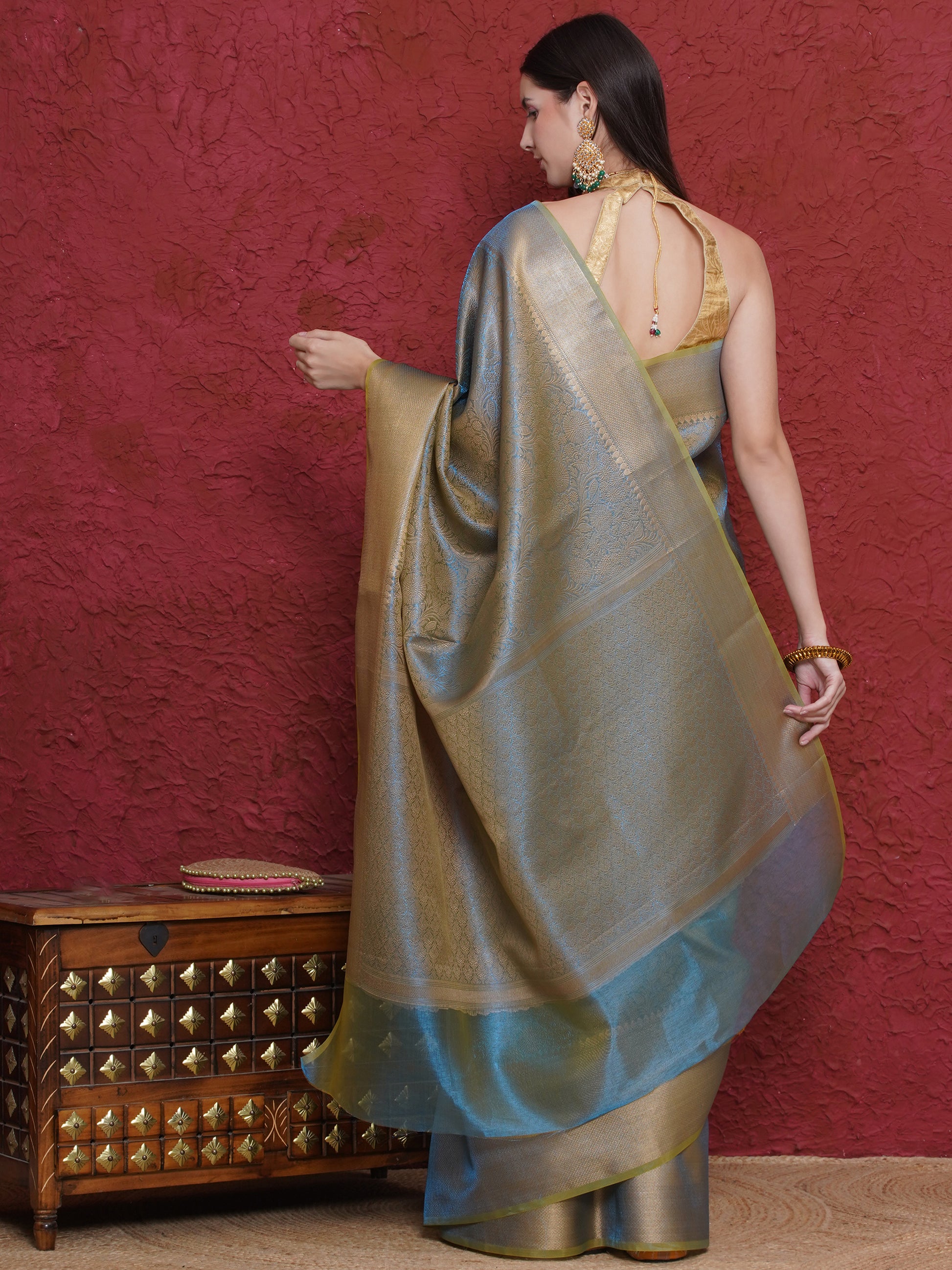 Banarasi Dual-Tone Tissue Saree - Blue