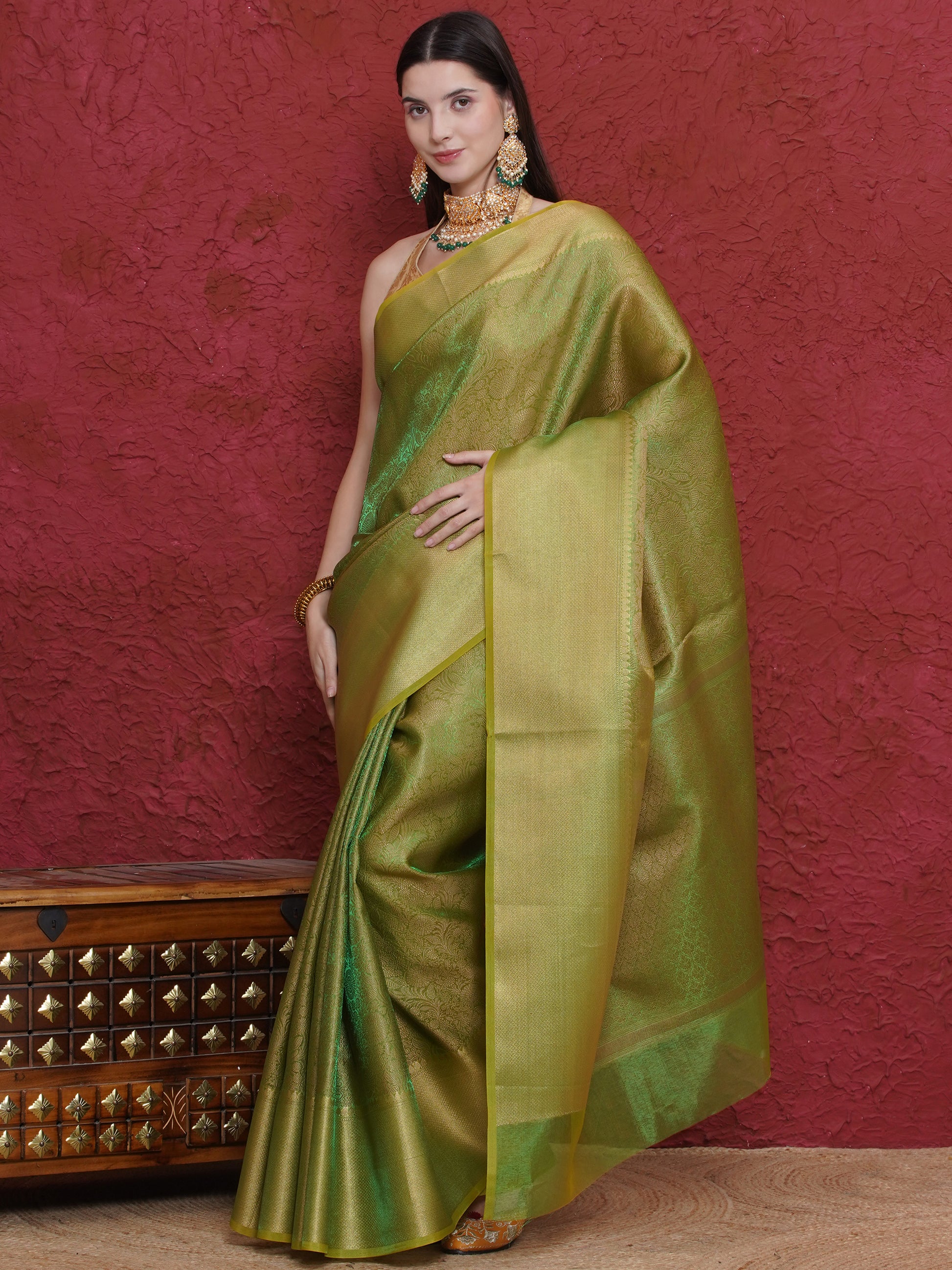 Banarasi Dual-Tone Tissue Saree - Green
