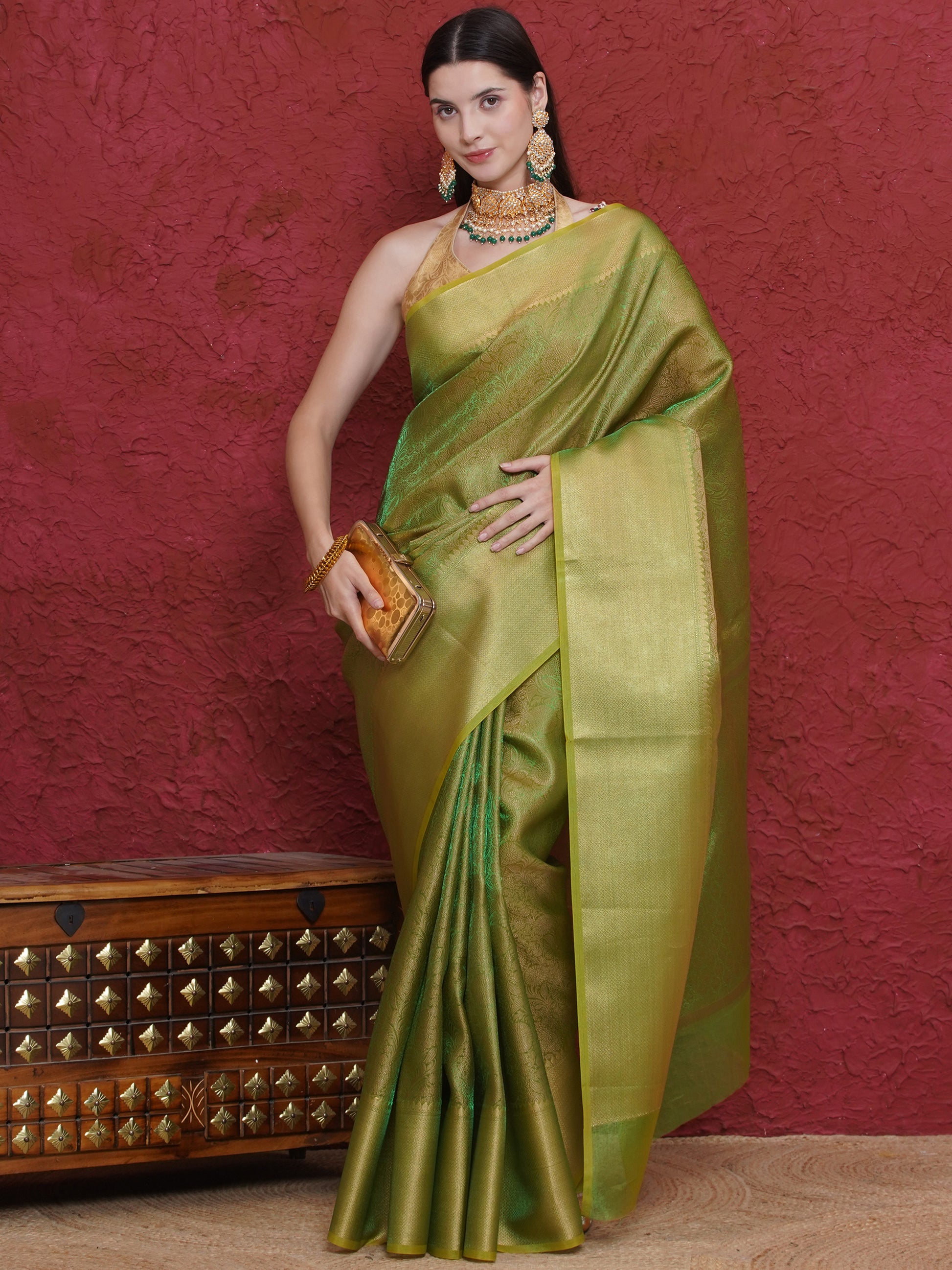 Banarasi Dual-Tone Tissue Saree - Green