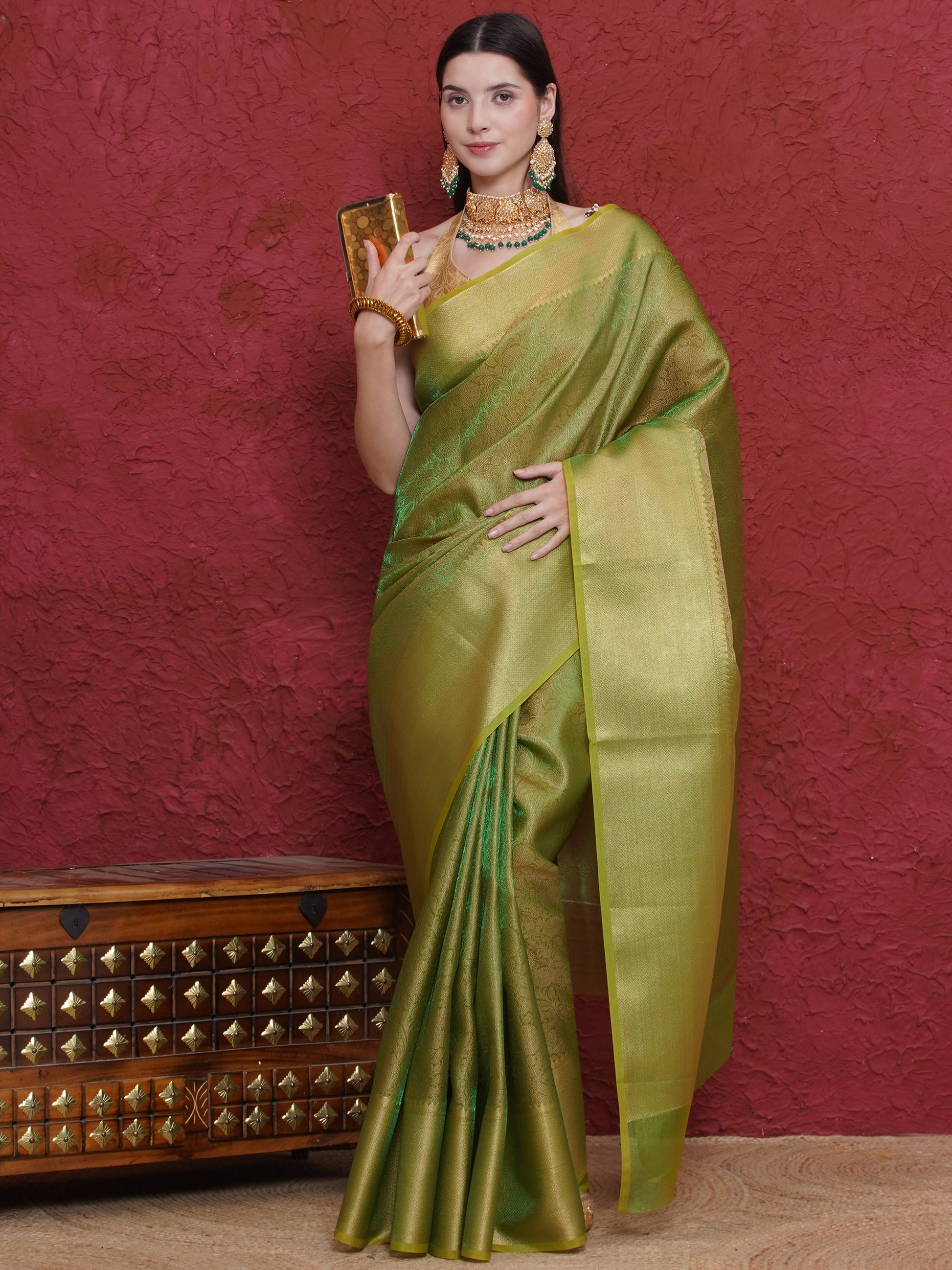 Banarasi Dual-Tone Tissue Saree - Green