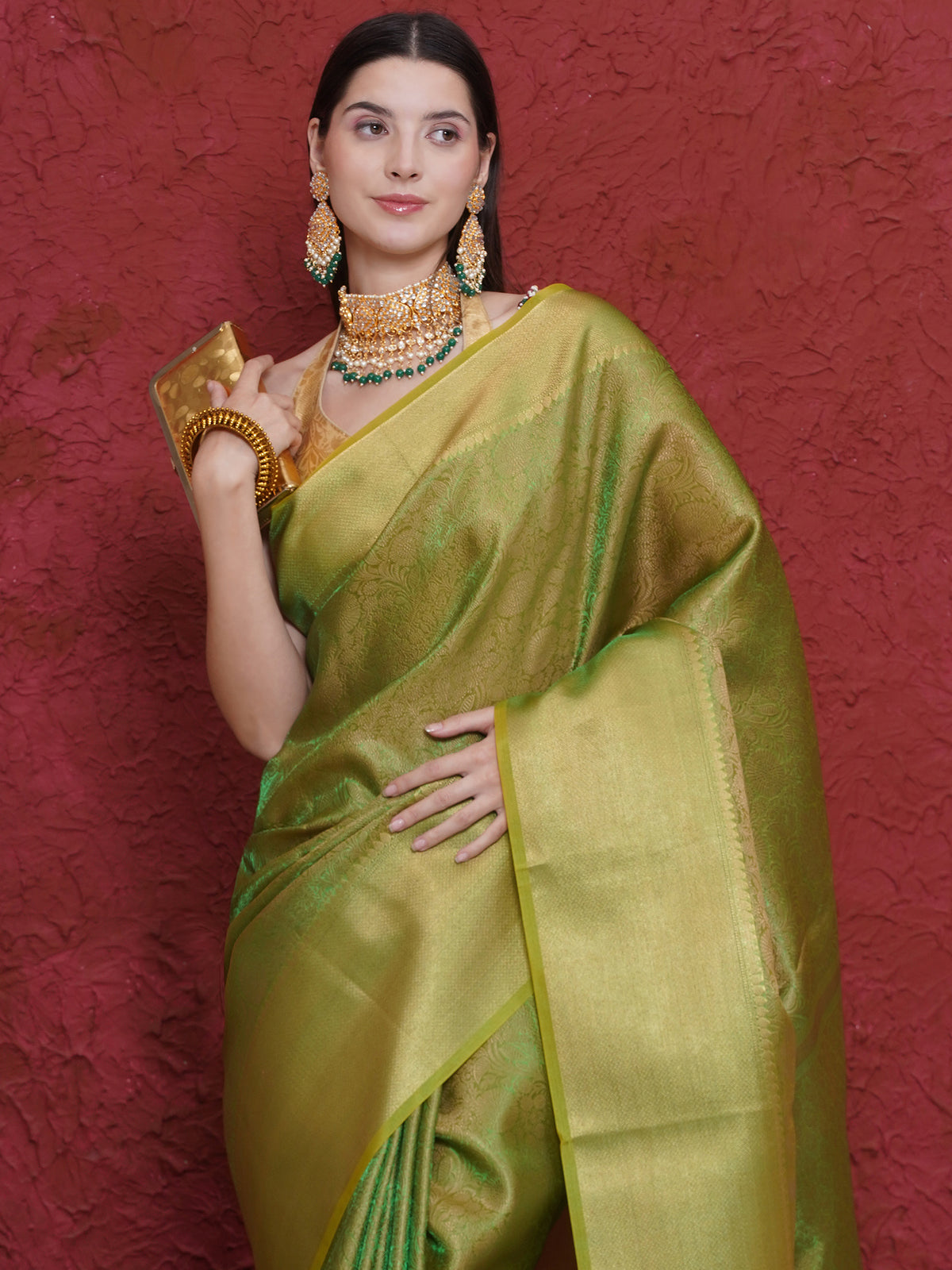 Banarasi Dual-Tone Tissue Saree - Green