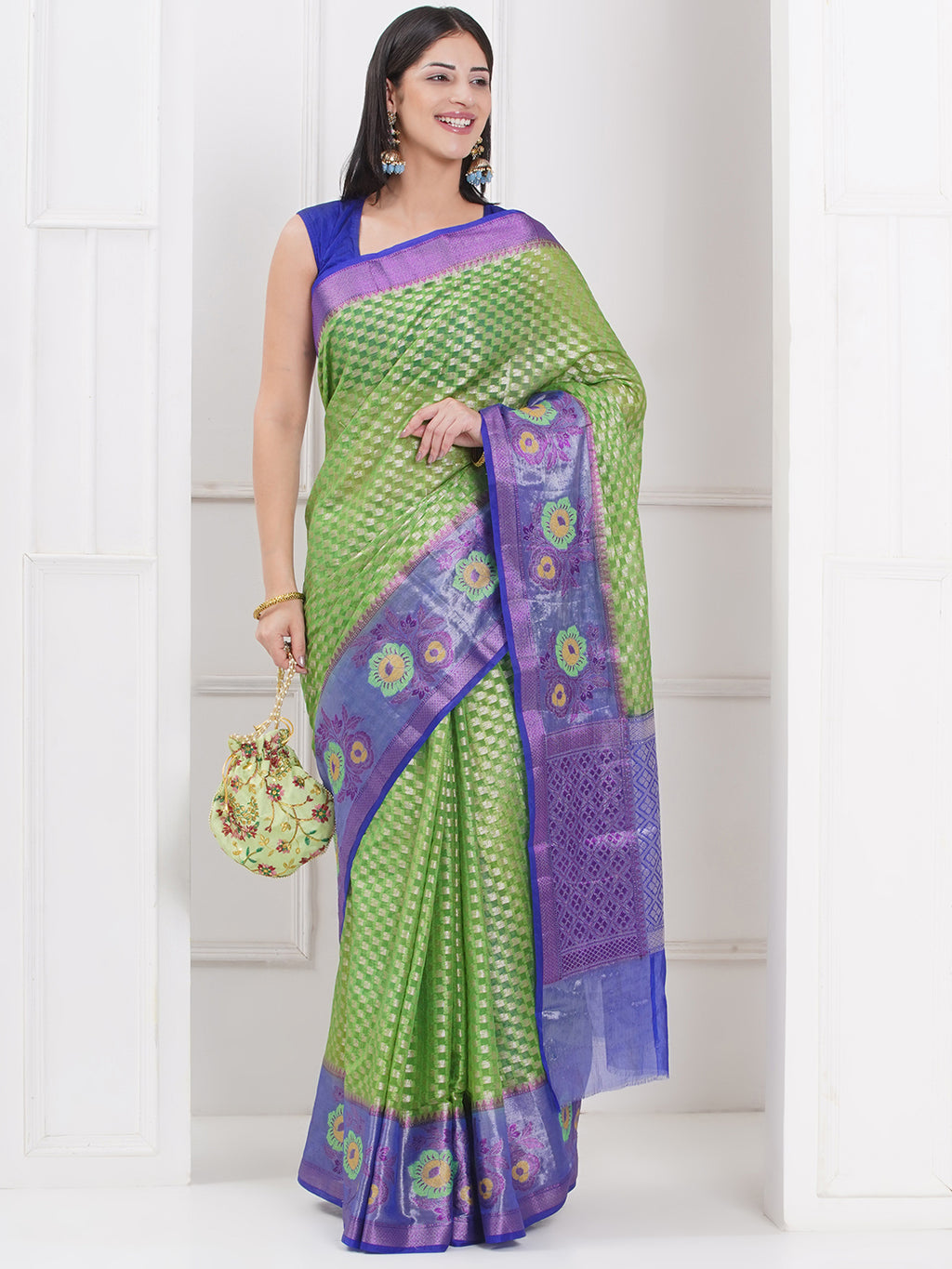 Banarasi Pure Georgette Floral Woven Saree – Green