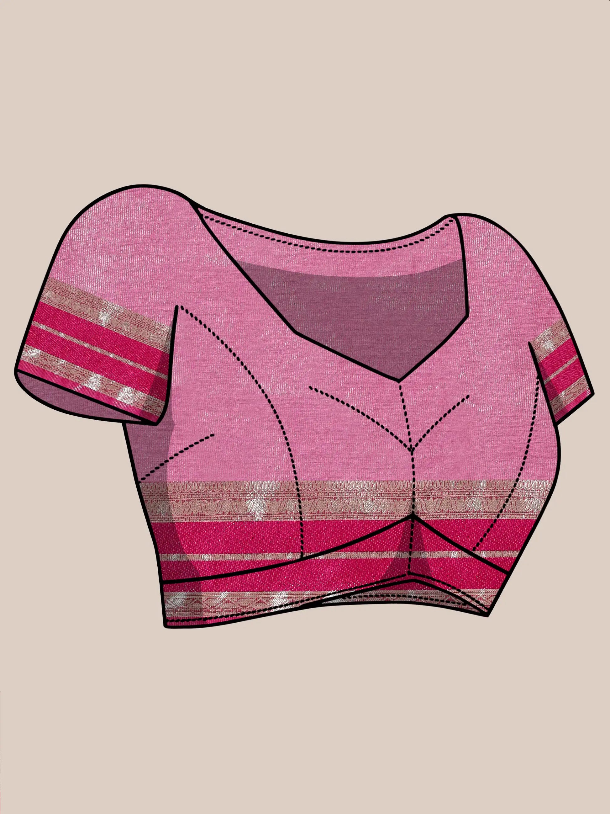 Banarasi Striped Zari Tissue Saree - Pink