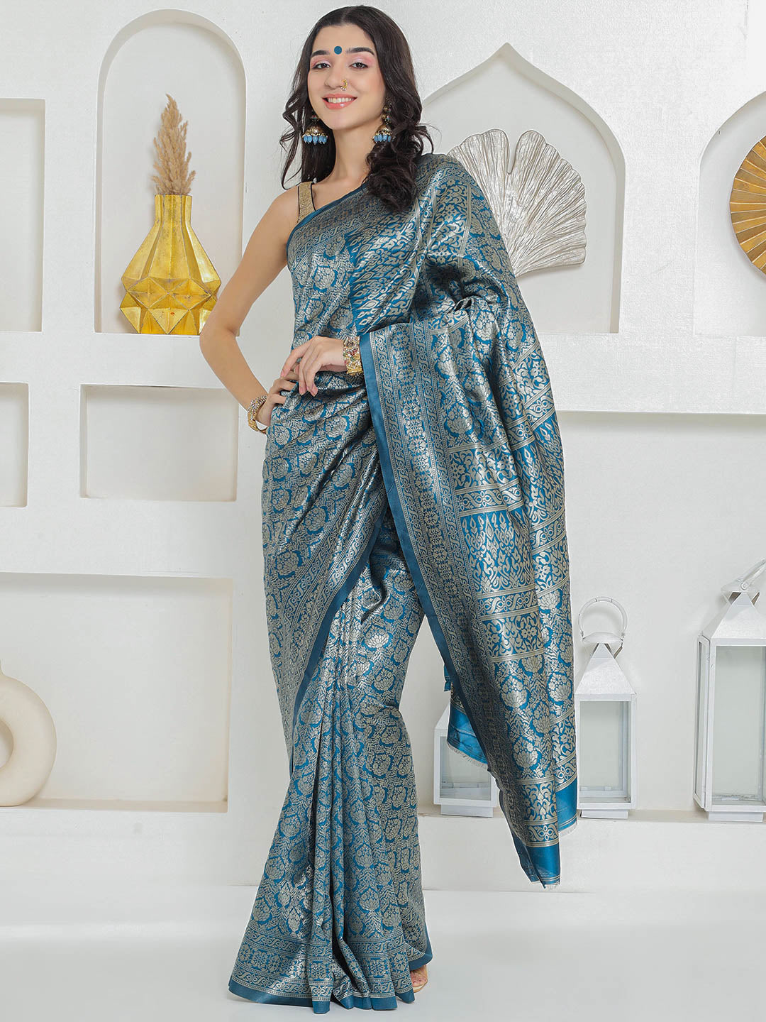 Brocade Silk Saree - Midnight Teal