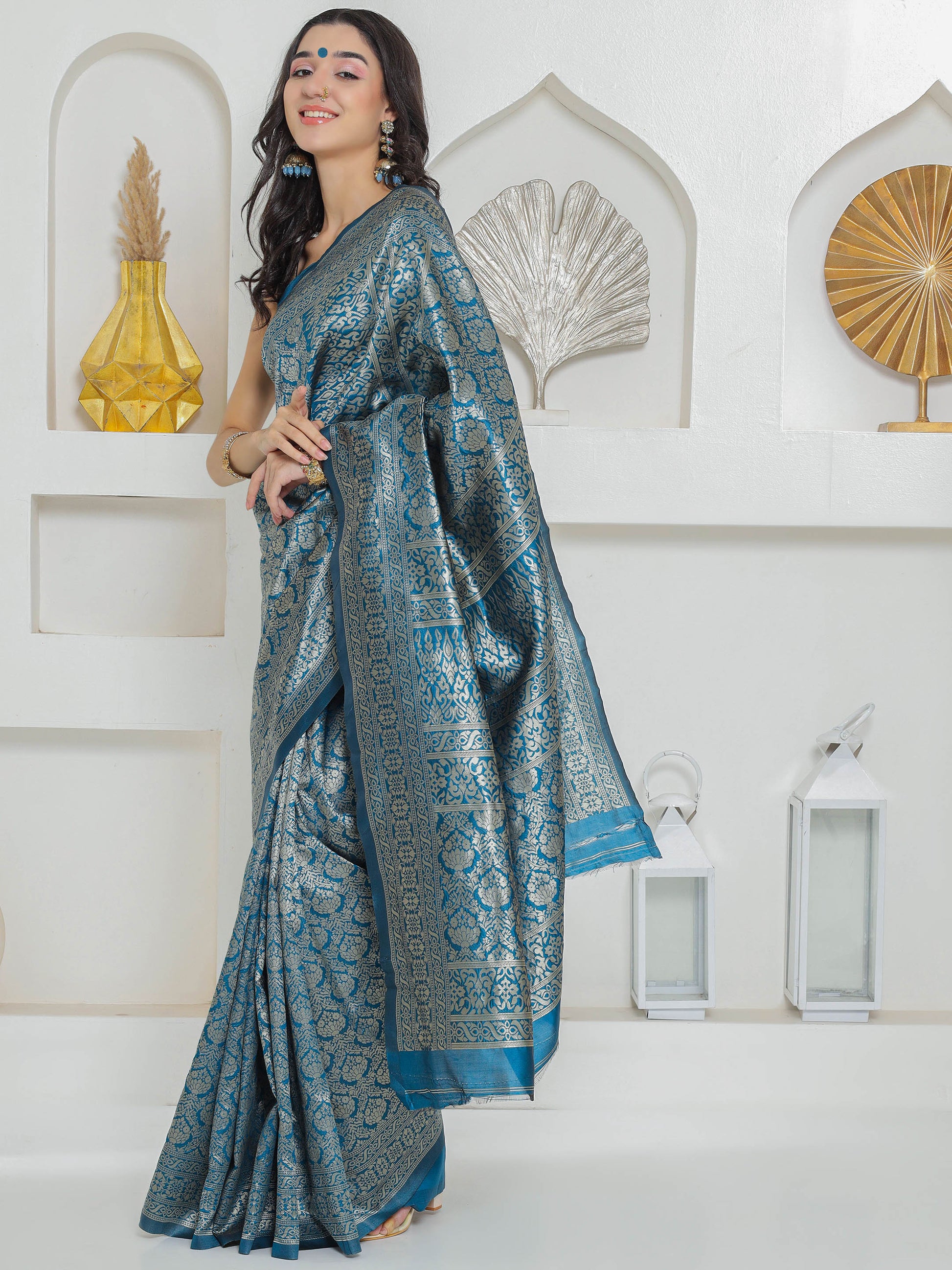 Brocade Silk Saree - Midnight Teal
