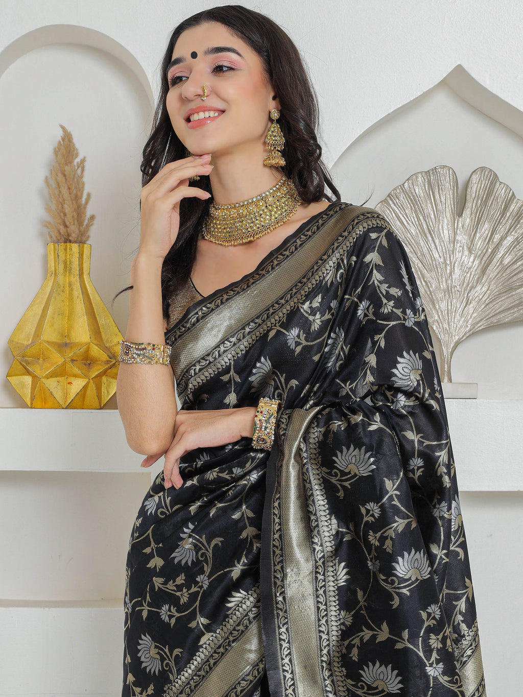 Banarasi Woven Silk Saree - Midnight Black