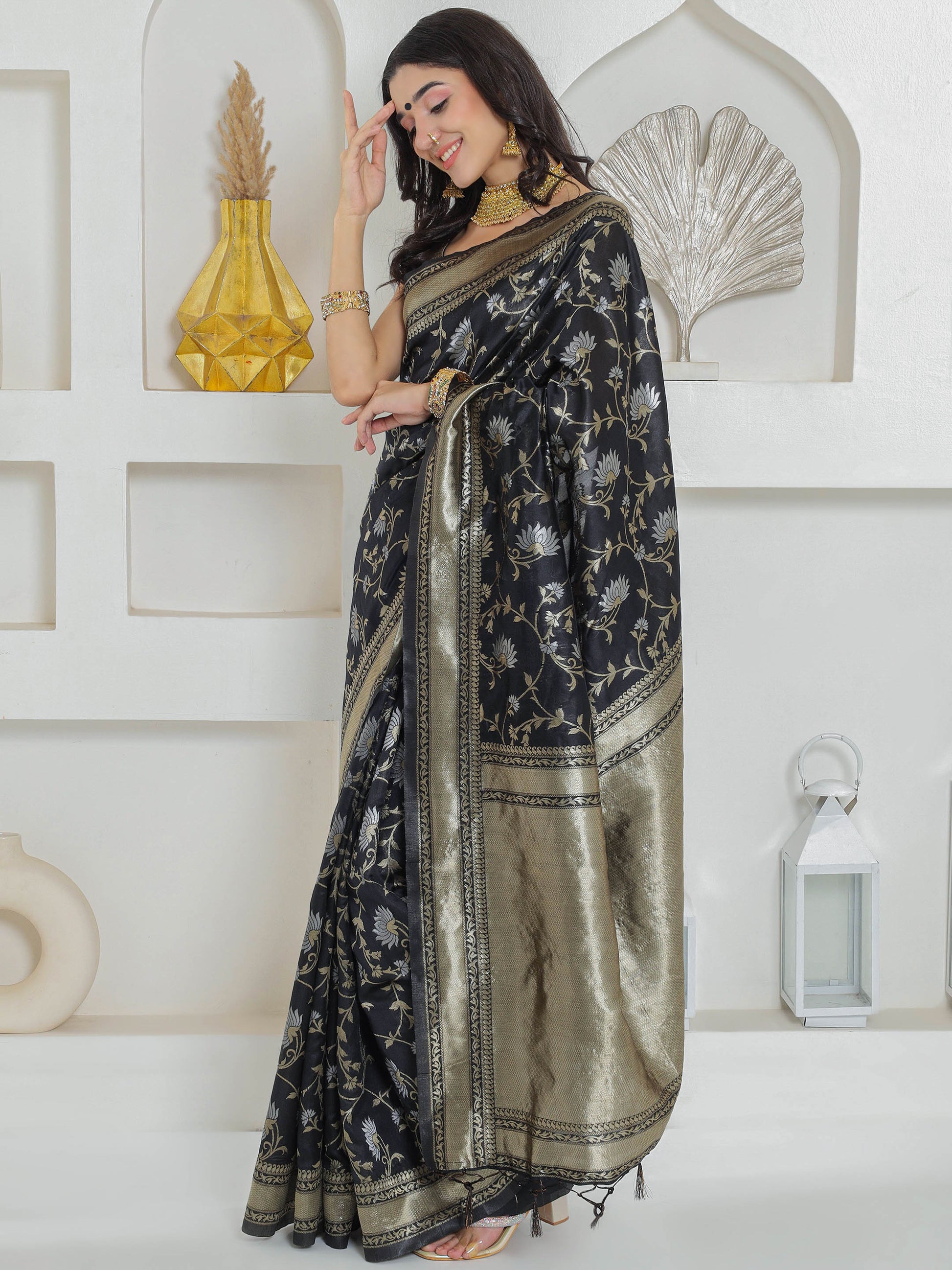 Banarasi Woven Silk Saree - Midnight Black