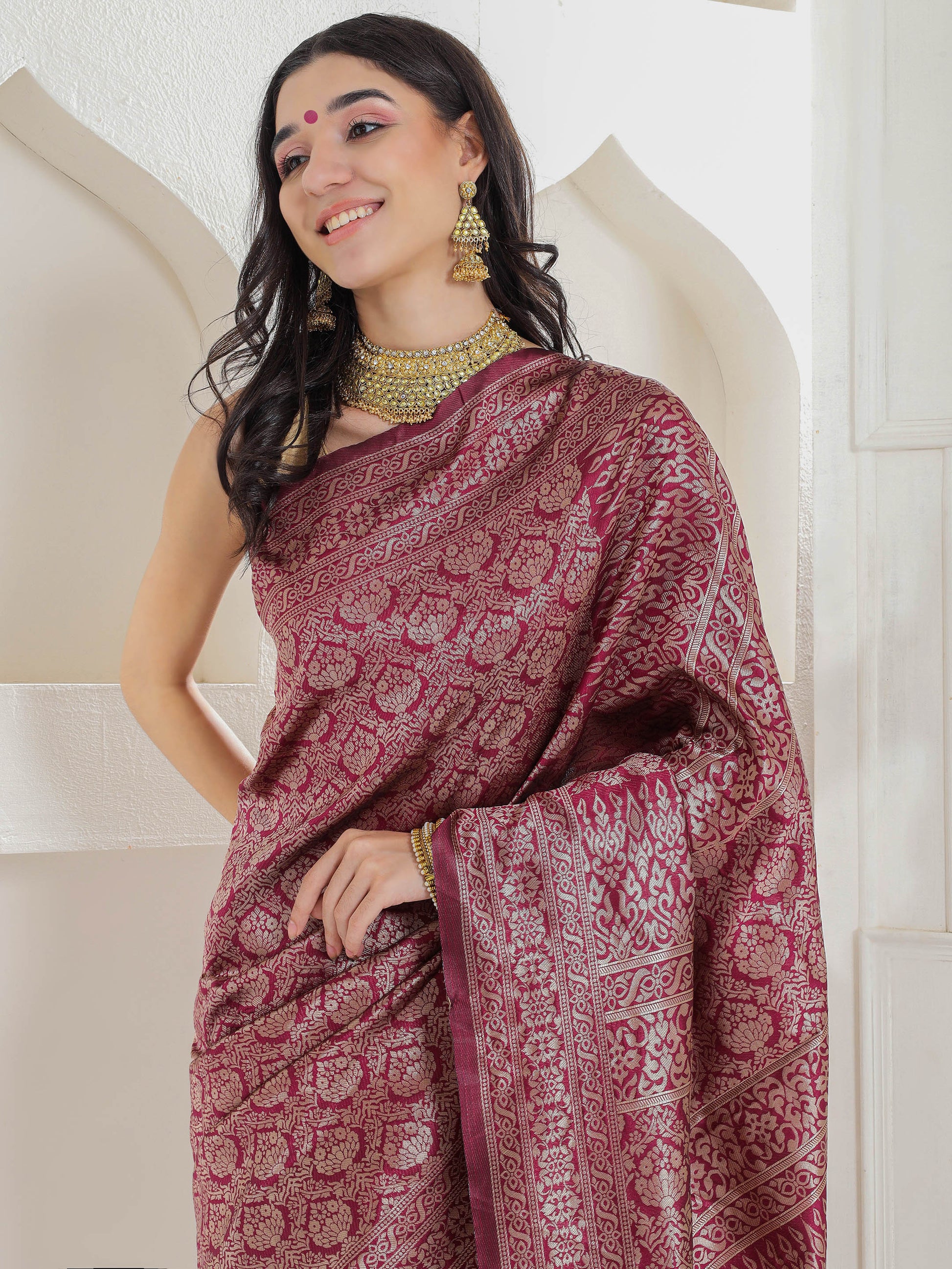 Brocade Silk Saree - Hibiscus